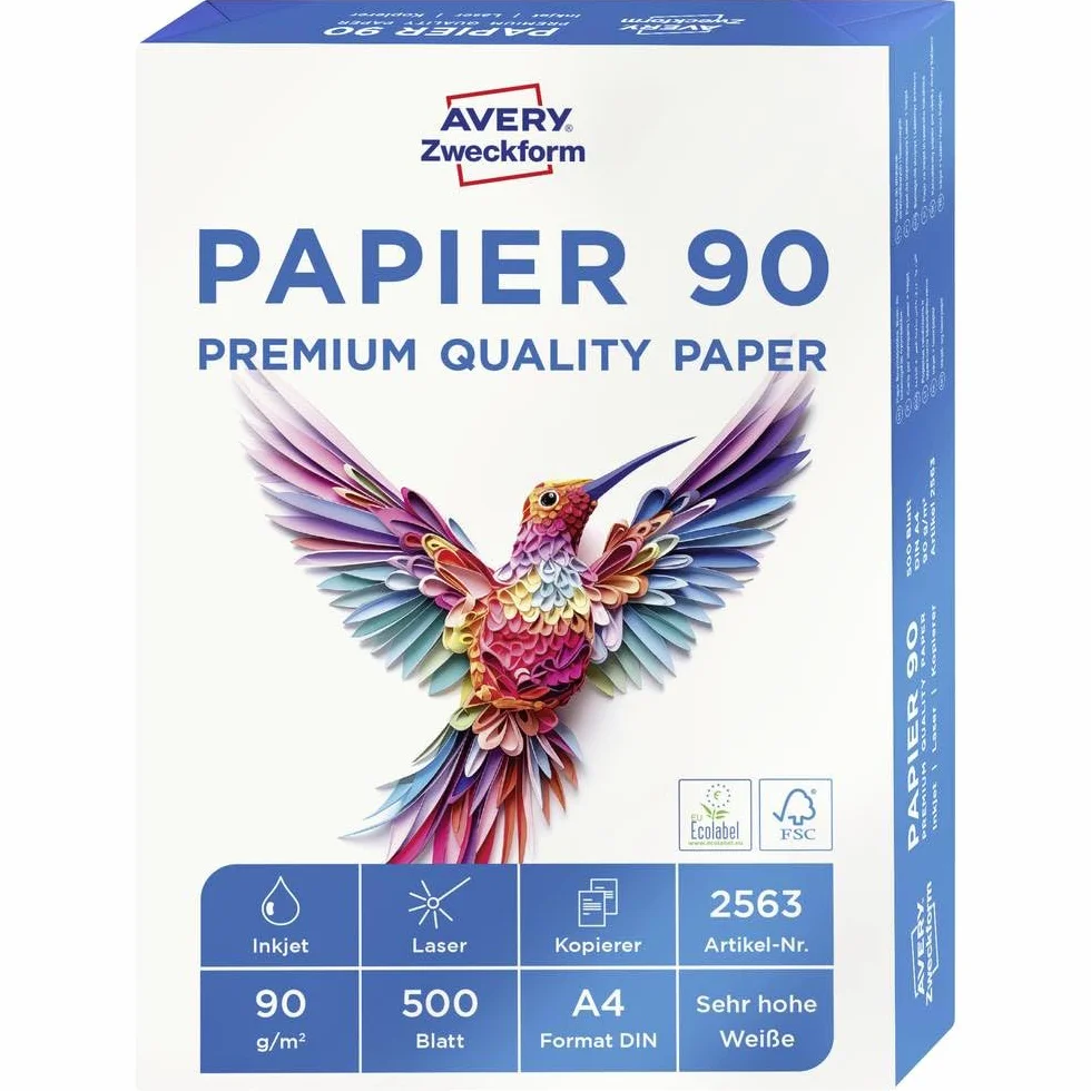 Avery Zweckform 2563 Papier A4 90g 500 feuilles pour imprimantes laser et jet d'encre