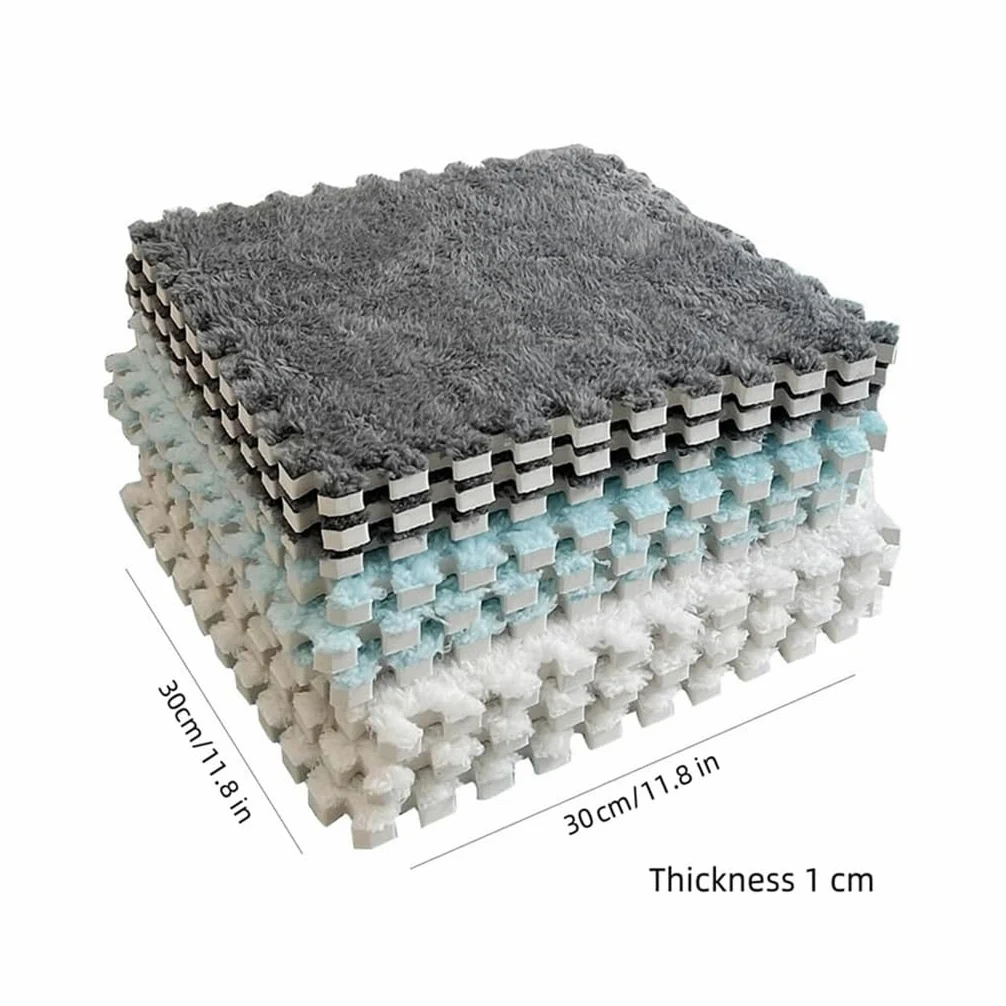 Lot de 12 tapis de sol en mousse emboîtables – Carreaux de moquette puzzle avec bordure pour salon et chambre à coucher (vert et gris, 20 pièces) – Doux et facile à nettoyer