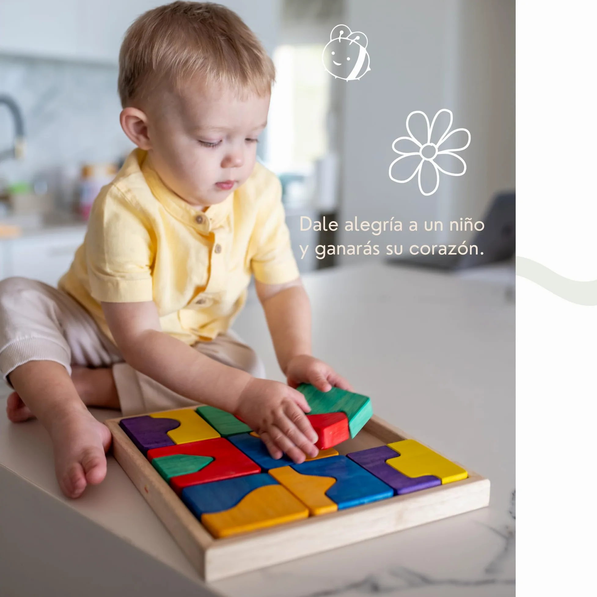 Puzzle de blocs de bois - 18 pièces - Jouet éducatif 3+ ans
