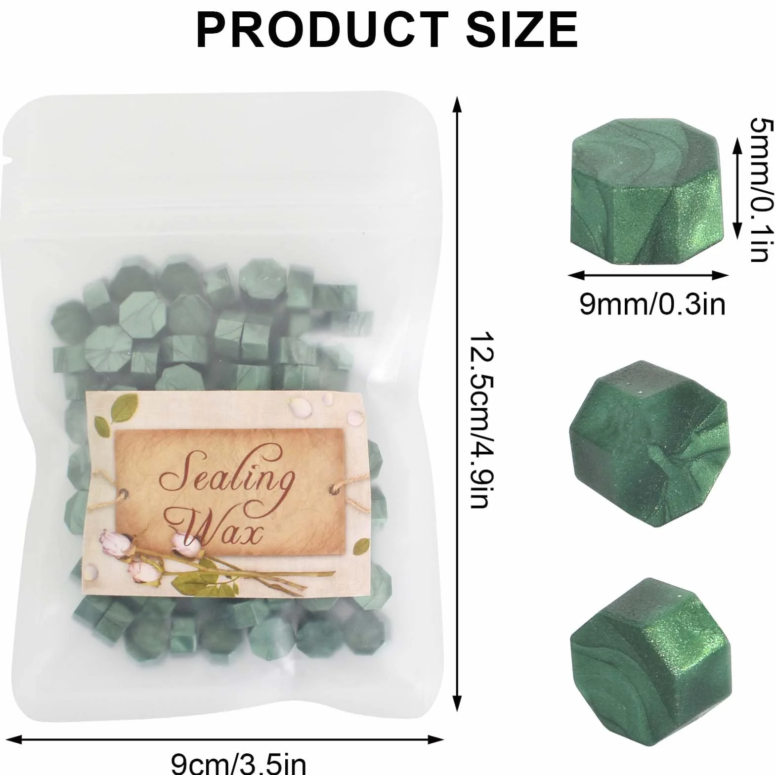 Perles de cire à cacheter octogonales vert métallisé Lot de 100 pour cachets lettres enveloppes décoration