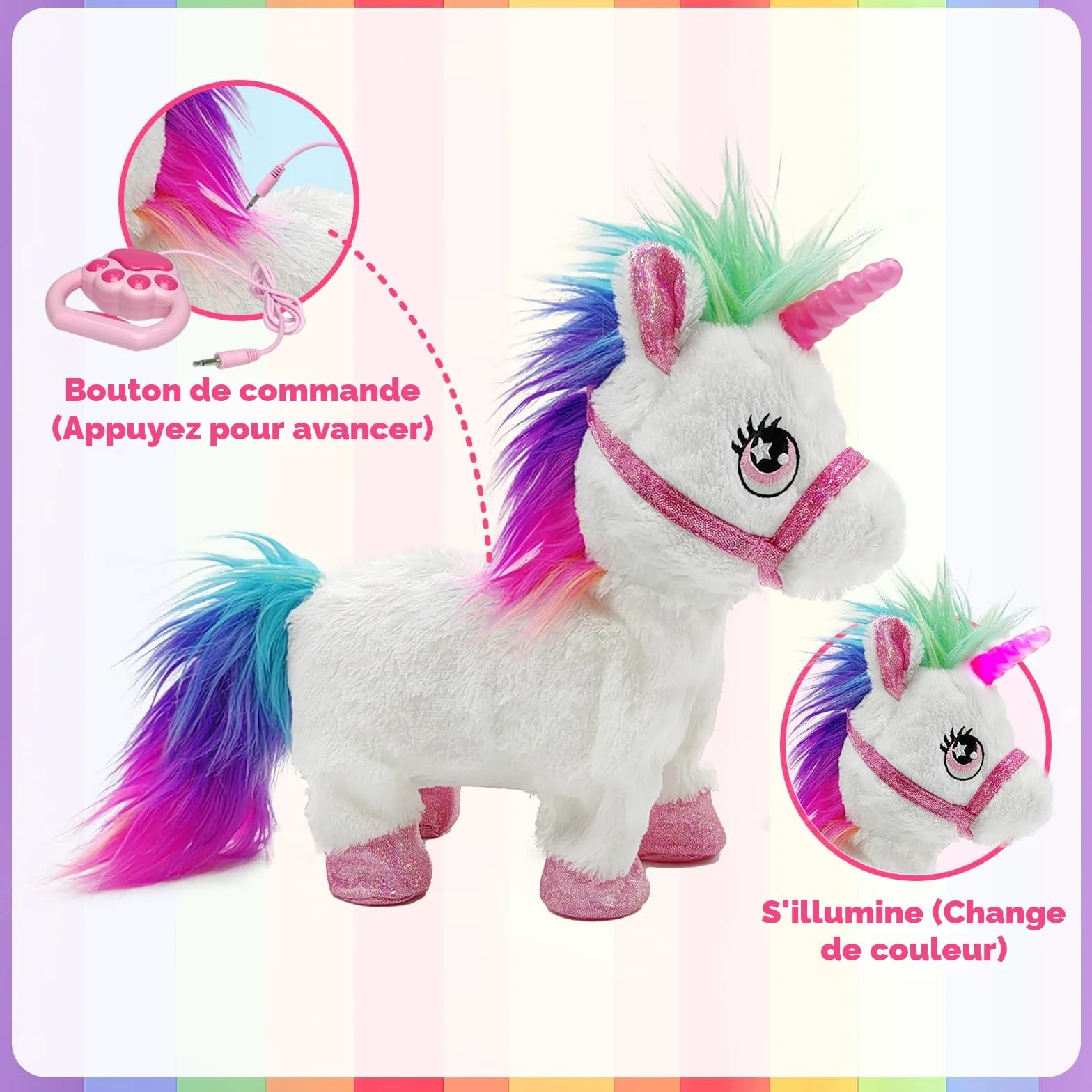 Jouet Licorne Fille 3-6 Ans, YH YUHUNG Licorne Qui Marche avec Laisse Télécommandée, Peluche Interactive Corne Lumineuse Sons