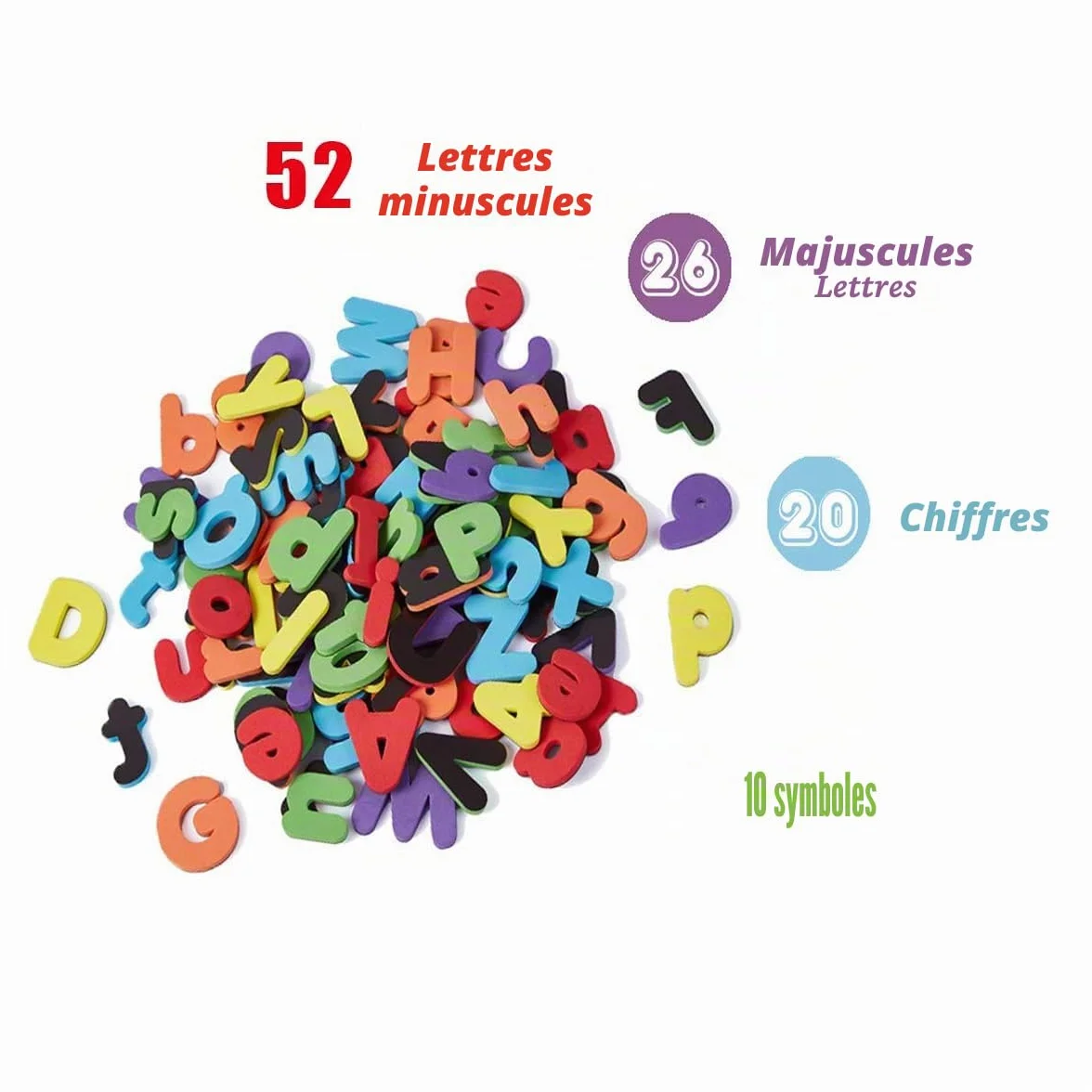 Lettres et Chiffres Magnétiques 108 Pièces pour Enfants, Alphabet Majuscules et Minuscules, Jouet Éducatif en EVA