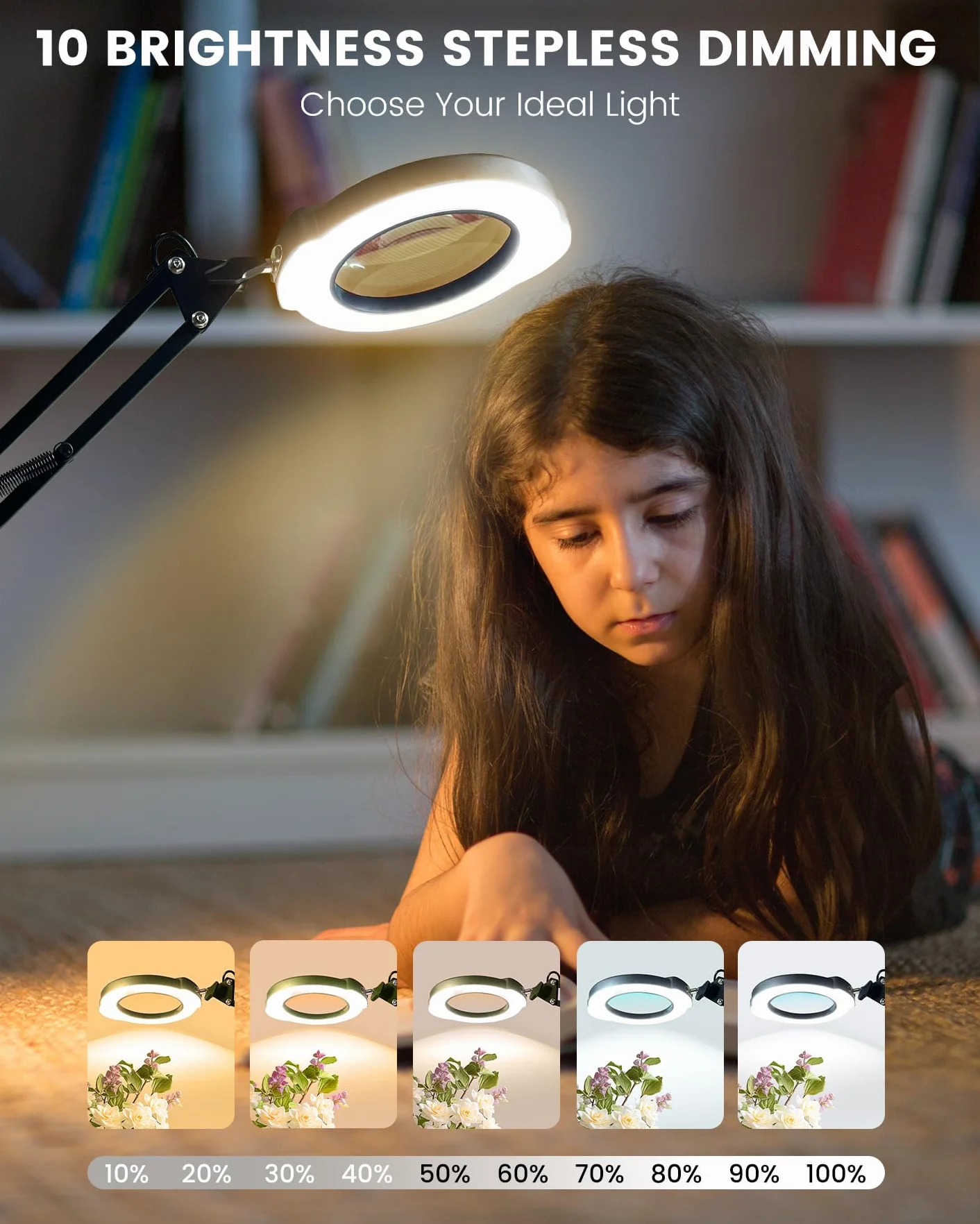 TANYO Lampe Loupe sur Pied 84 LED 5 Températures Couleur 10 Niveaux Luminosité pour Lecture Bijoux Travaux Manuel