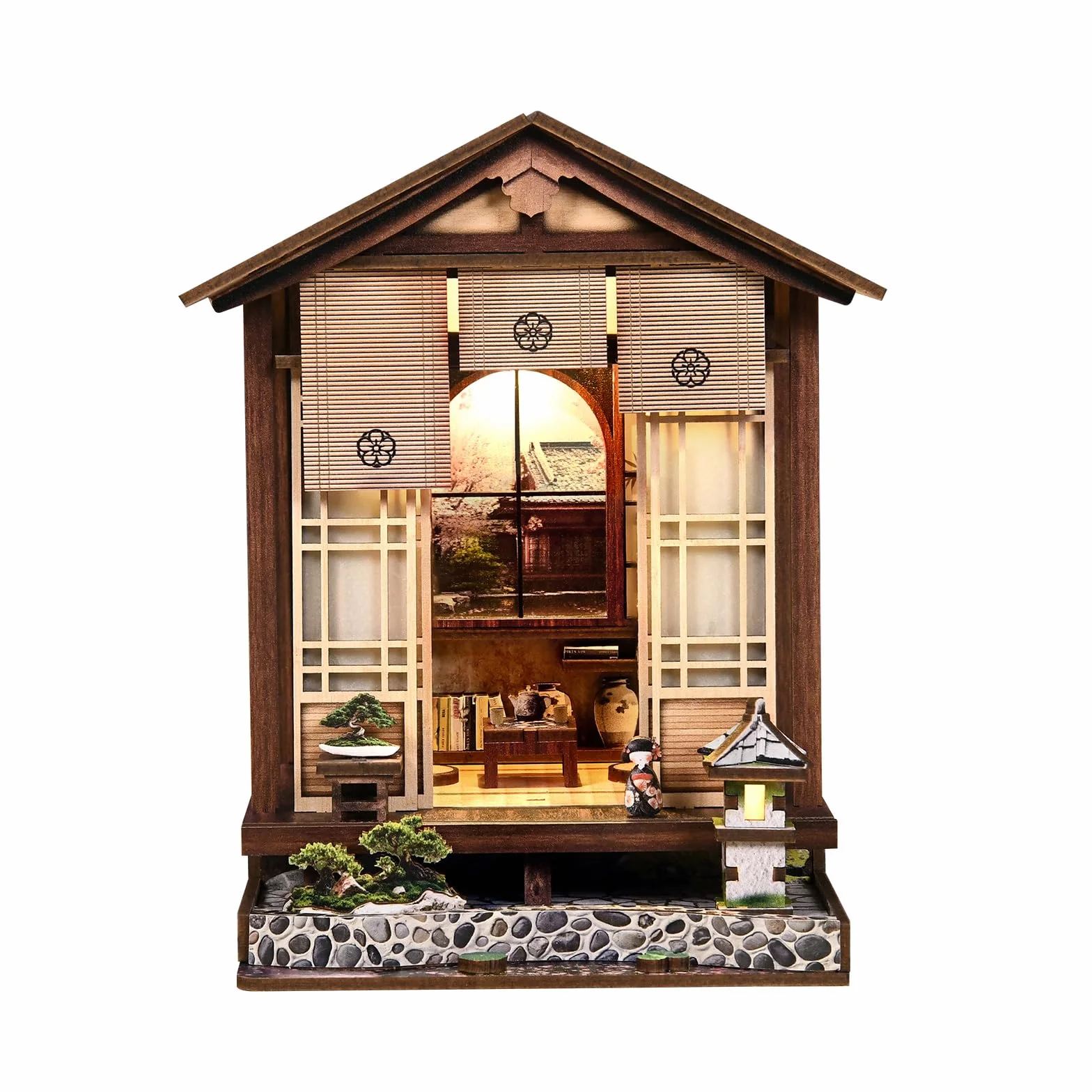 Book Nook Kit Maison de poupée Style Japonais LED Licht 3D Holzpuzzle DIY bastelset Erwachsene