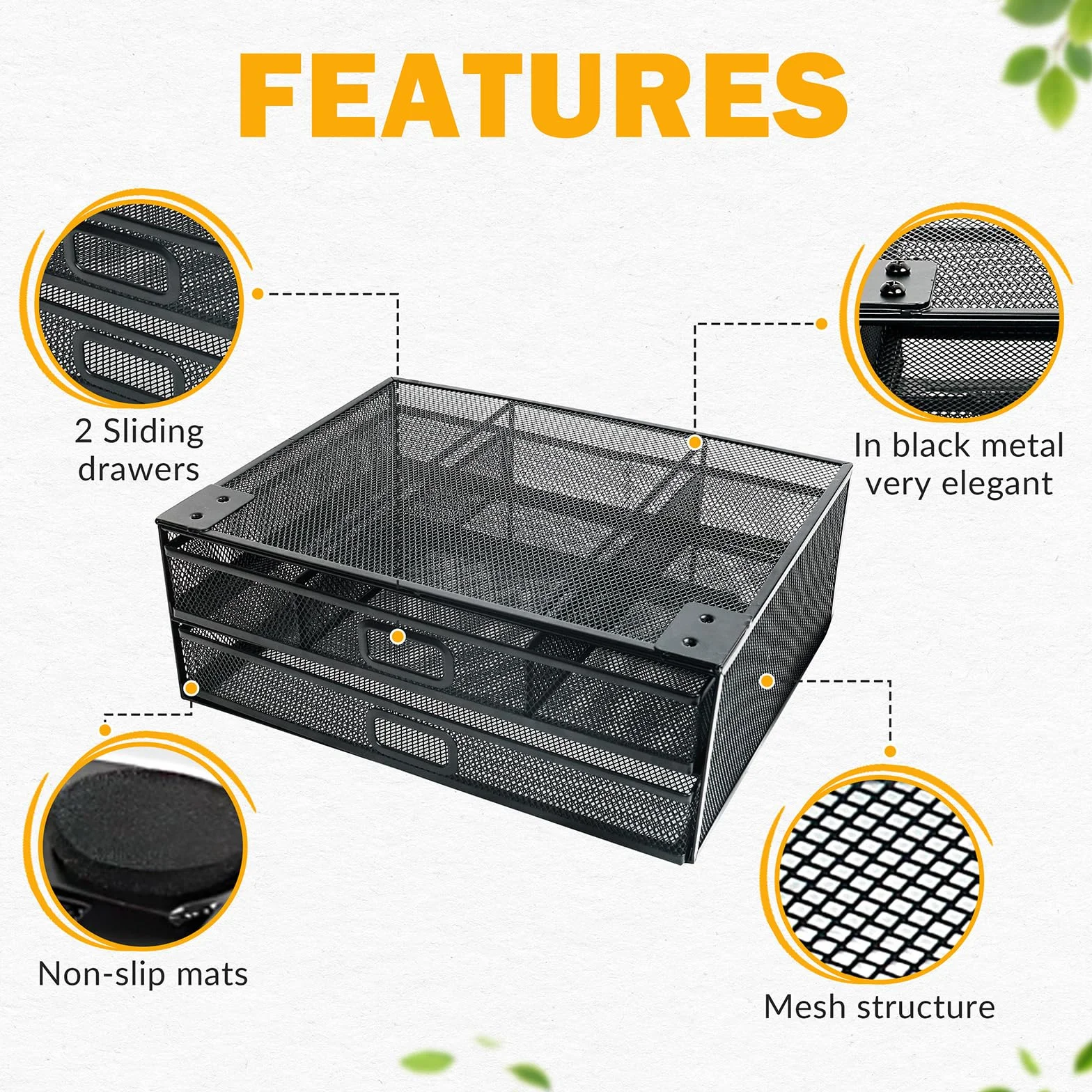 Tiroir sous bureau renforcé métal 2 tiroirs coulissants A4 organisateur rangement noir