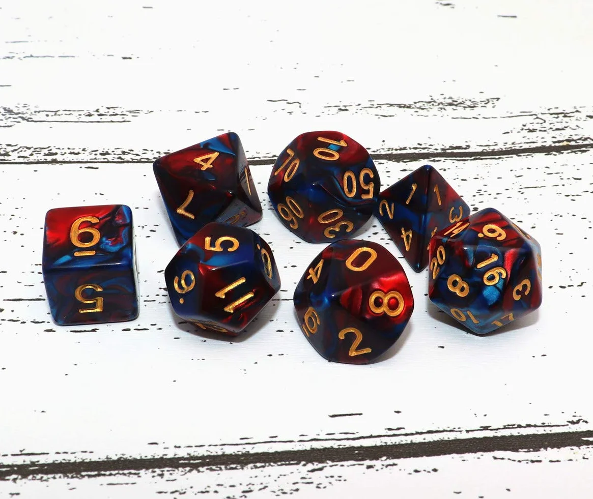 Jeu de dés polyédriques DND D20 D12 D10 D8 D6 D4 rouges et bleus pour Donjons et Dragons