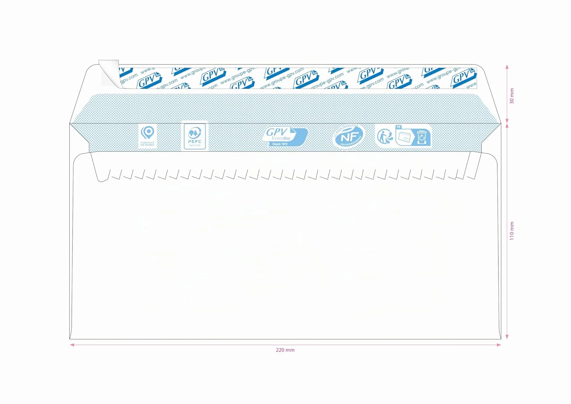 GPV Enveloppes DL 110x220 mm 80 g/m2 Blanc PEFC NF316