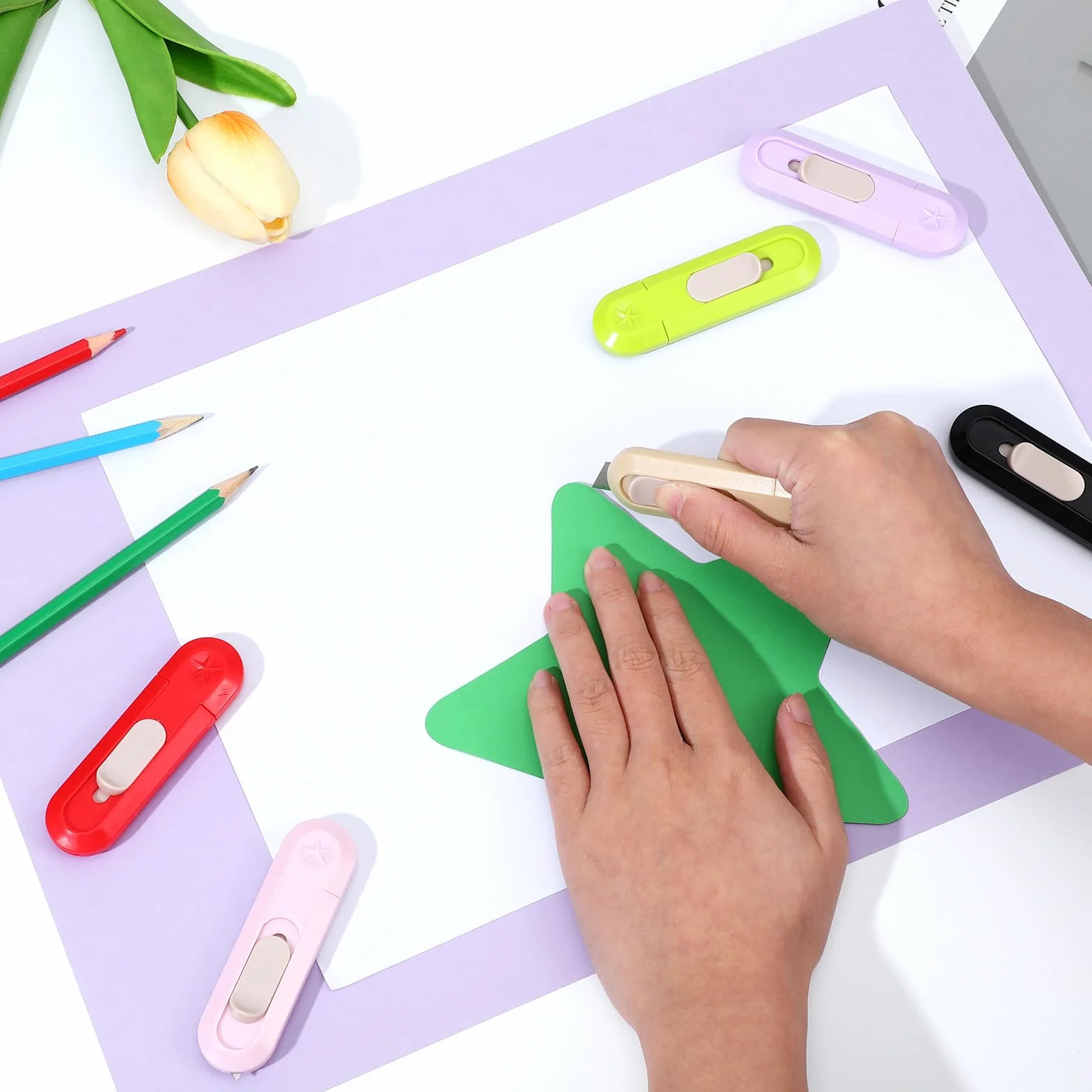 Lot de 6 mini couteaux utilitaires rétractables, coupe-boîte, cutter pour déballer et ouvrir des lettres