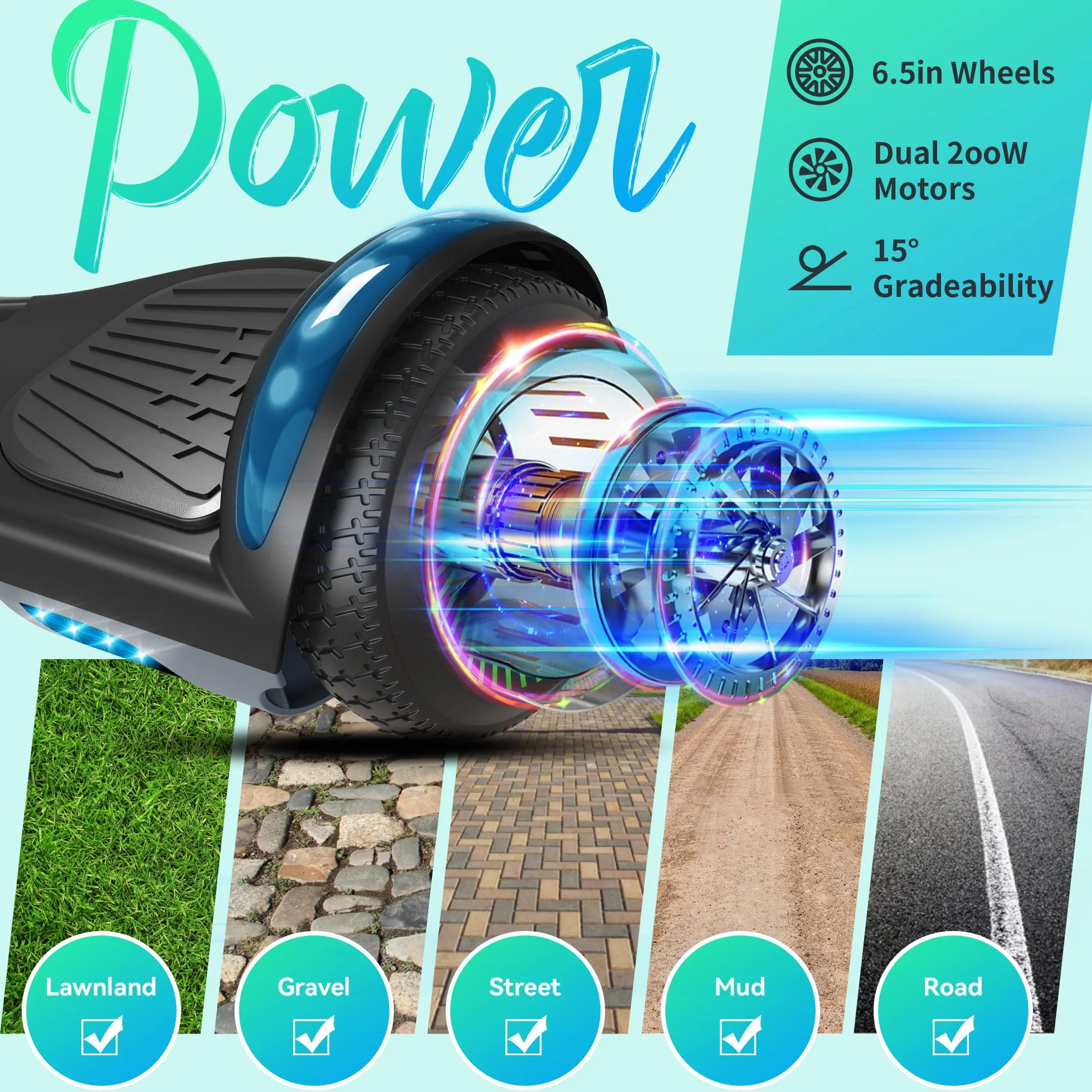 Hoverboard 6,5 Pouce LED Phare Bluetooth Cadeau Enfants