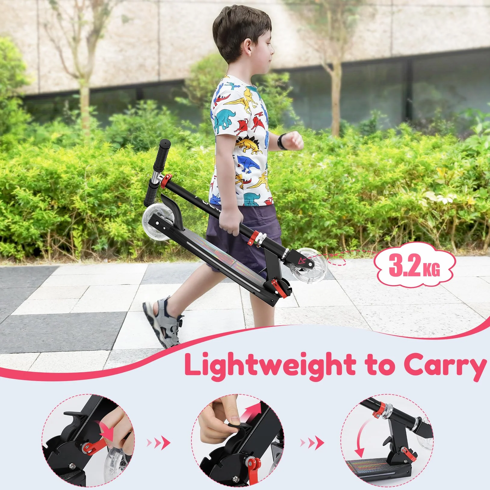 TONBUX Trottinette Enfants Hauteur Réglable 4 Niveaux Pliable Légère 5-12 Ans