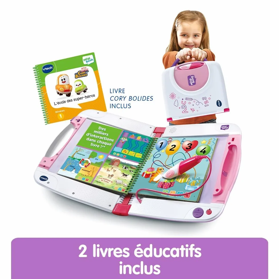 VTech MagiBook Starter Pack Rose, Lecteur Interactif de Livres Éducatifs, Système d'apprentissage Tactile, Cadeau Enfant 2-8 Ans