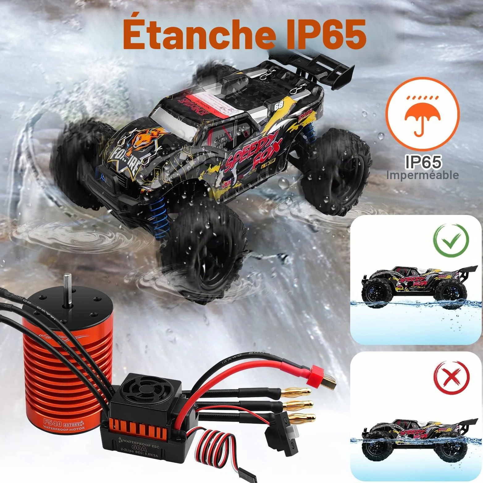 3650 F540 4370KV Moteur sans balais et ESC étanche 60A avec carte de programmation pour 1/10 RC Buggy Truggy Course Truck On-Road Auto