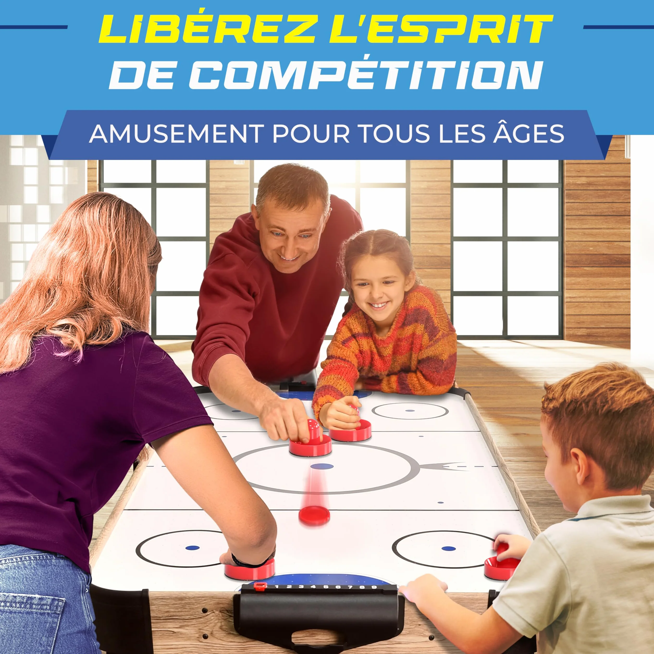 SereneLife Table de Air Hockey avec Soufflerie, Jeu de Hockey sur Table pour Enfants et Adultes avec Palets et Poignées