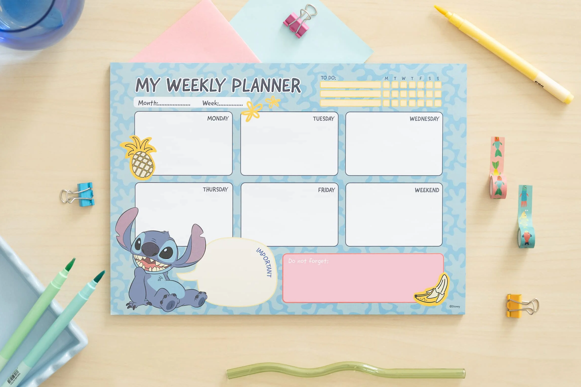 Grupo Erik Bloc Notes A4 Semainier Disney Stitch Sous-Main Bureau Planner Hebdomadaire Papeterie