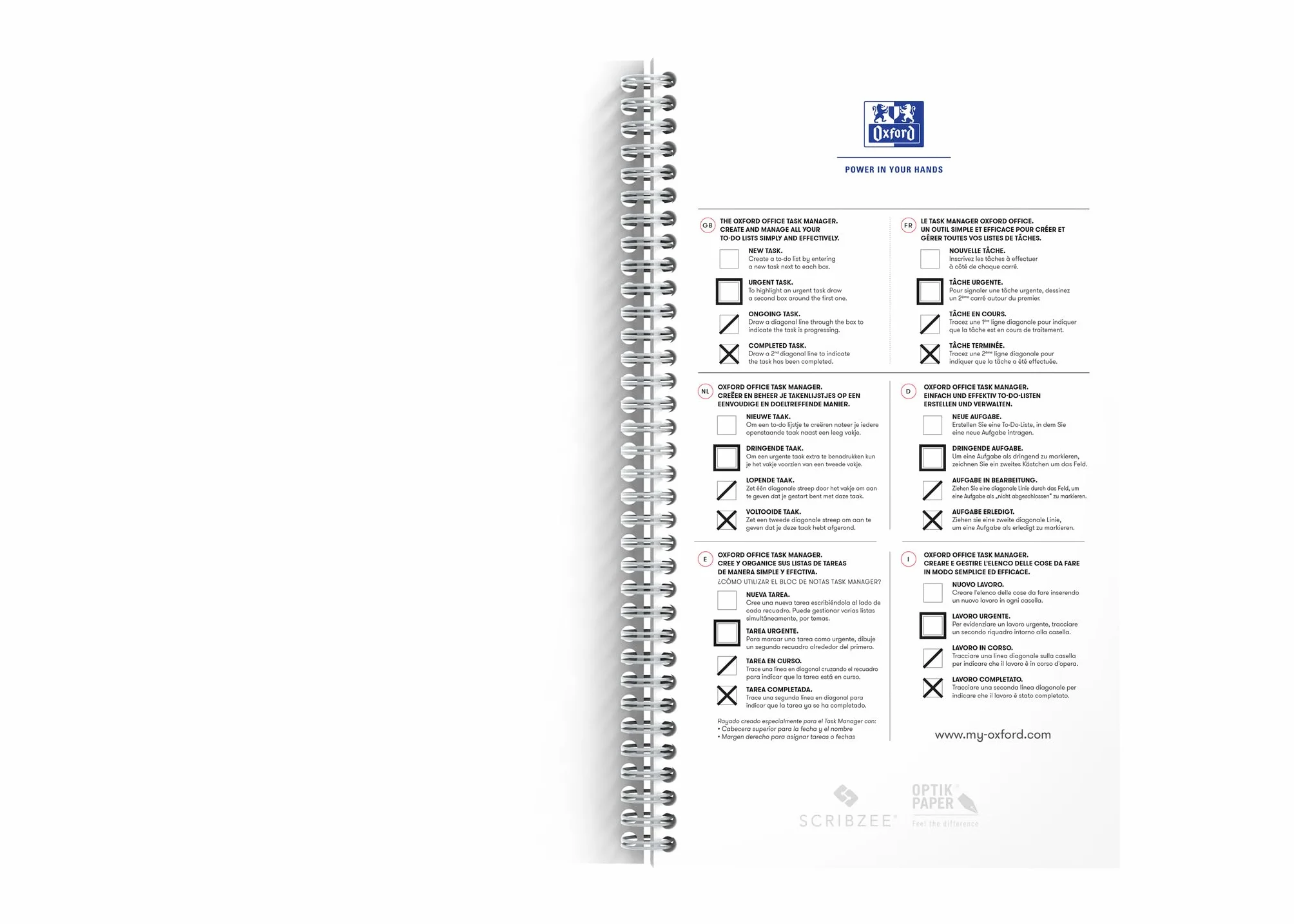 OXFORD Cahier Task Manager Office Essentials 14,1x24,6cm 230 Pages Reliure Intégrale Couverture Carte Aqua