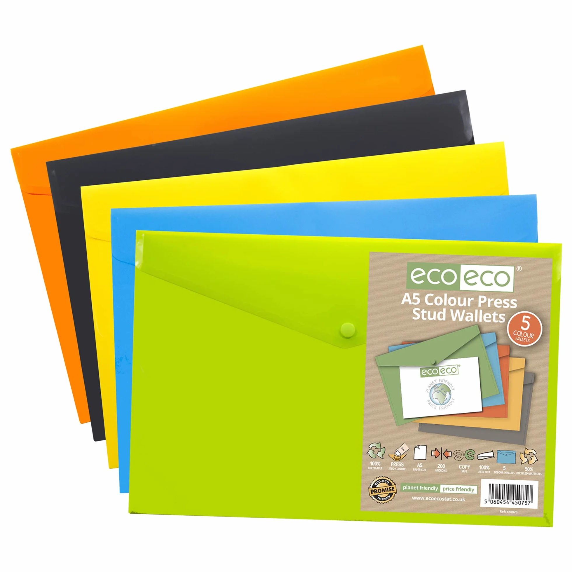 eco-eco A5 50% Recyclé Portefeuilles Paquet de 5