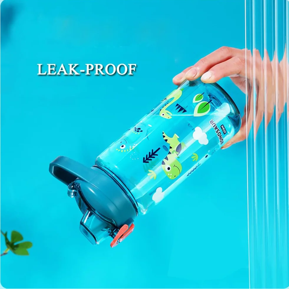 Gourde Enfant 600ml Paille Bouteille Eau sans BPA Anti-Fuite Bleu