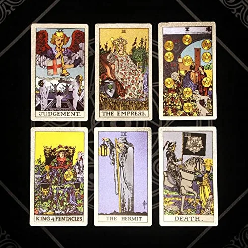 Générique Gold Foil Tarot, Tout en Anglais, ce Jeu est Un incontournable pour Les tarots débutants et avancés (Nouveaux Gold Foil Tarot, Hexagon Silver,12 * 7cm