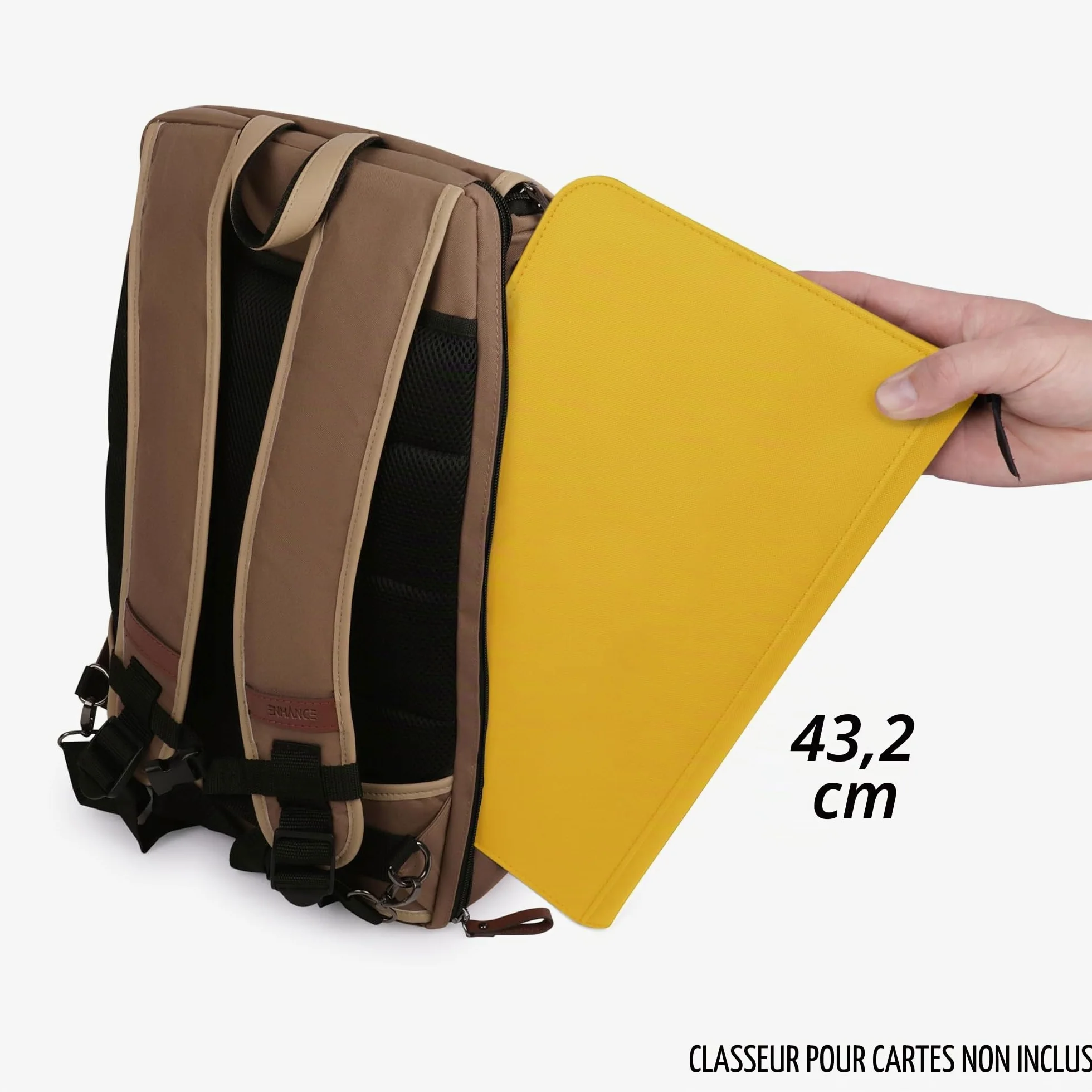 ENHANCE Sac à dos pour boîte de cartes à collectionner pleine grandeur – Espace pour classeur de cartes, boîte de pont TCG, support de tapis de jeu – Compatible avec Magic the Gathering (Bronzer)