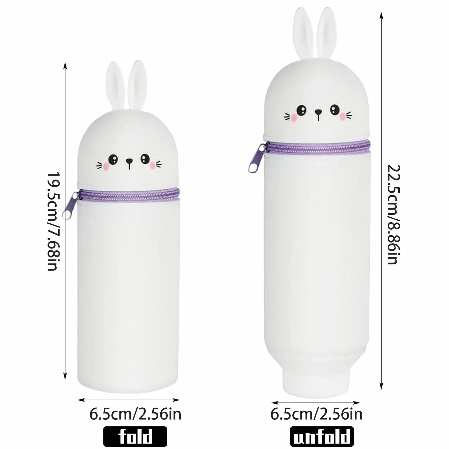 Trousse Ecole Silicone Souple Kawaii Lapin Pochette Stylo Verticale Rétractable Sac Rangement Papeterie