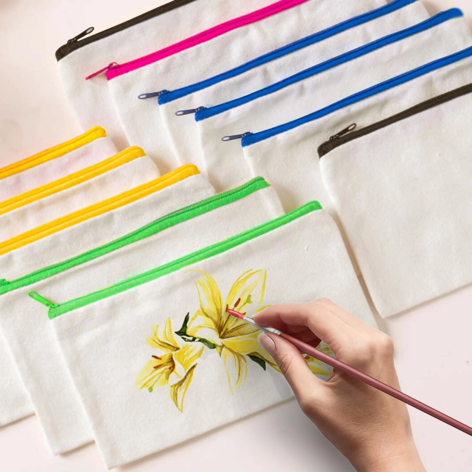 Pochette Tissu zippée Vierges Cinq Couleurs 20 pièces