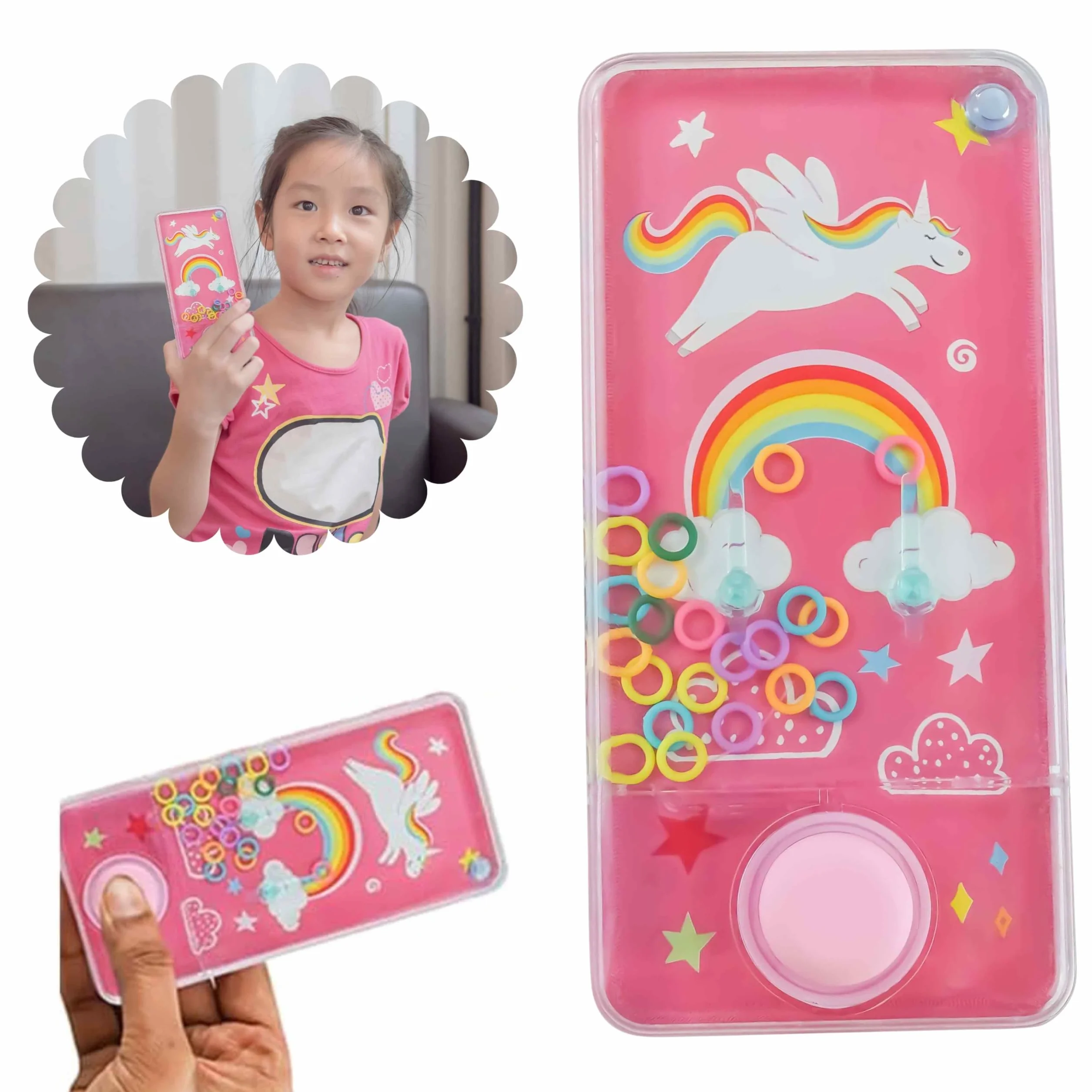 Jeu de Lancer d'Anneau d'Eau Portable 14 cm, Console de Jeu Rétro Arc-en-Ciel Aqua, Cadeau pour Enfants