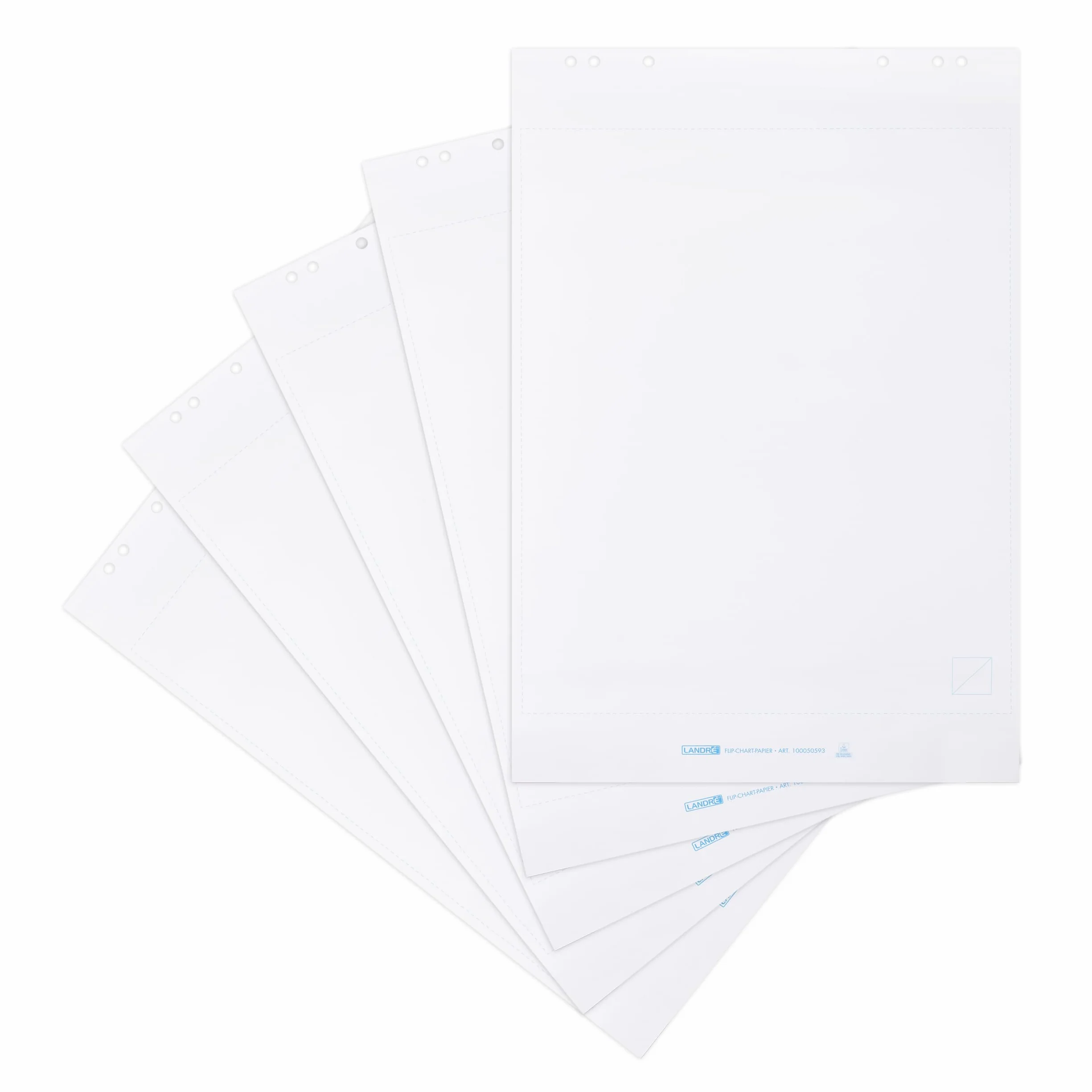 Landré Papier recyclé tableau à feuilles blanches Lot de 5 blocs 20 feuilles 6 perforations
