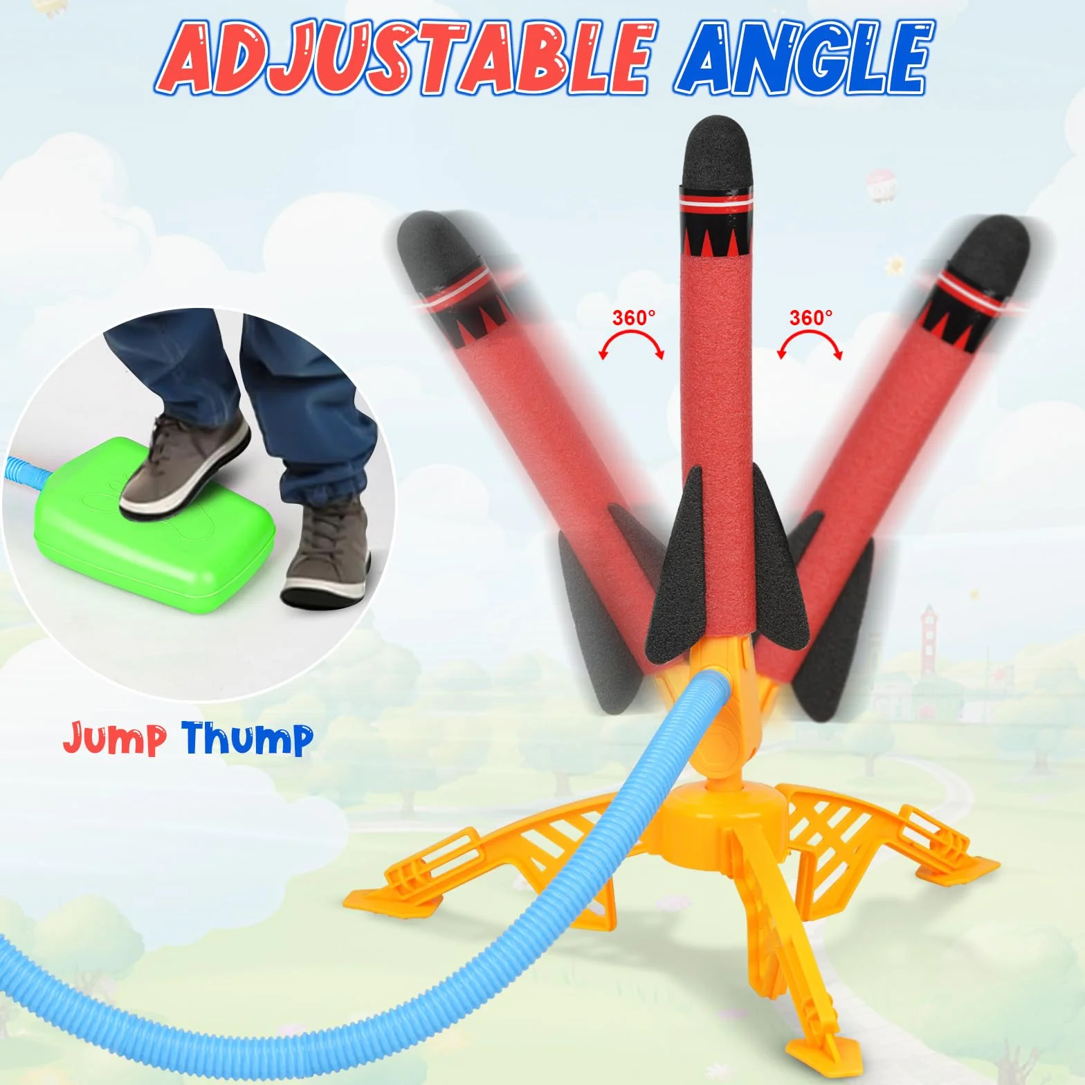 Lanceur de Fusée avec 3 Lance-Rocket en Mousse, Jouet Extérieur Enfant 4-12 Ans