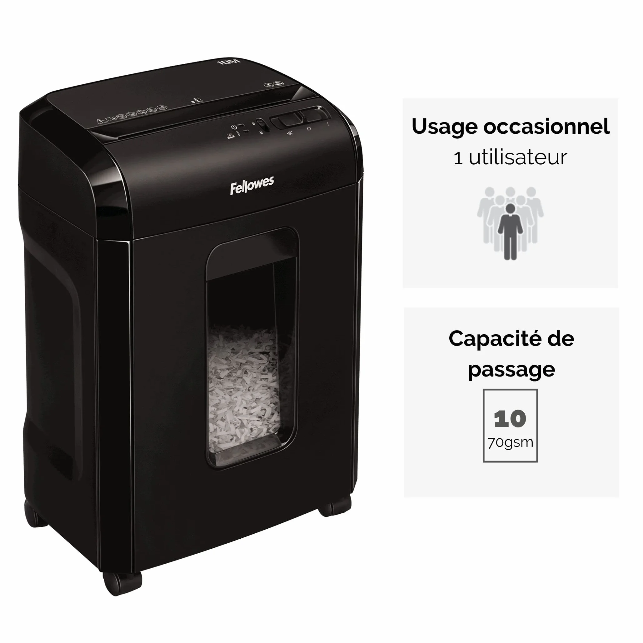 Fellowes Powershred 10M destructeur de papier micro-coupe 10 feuilles DIN P5 corbeille 19L