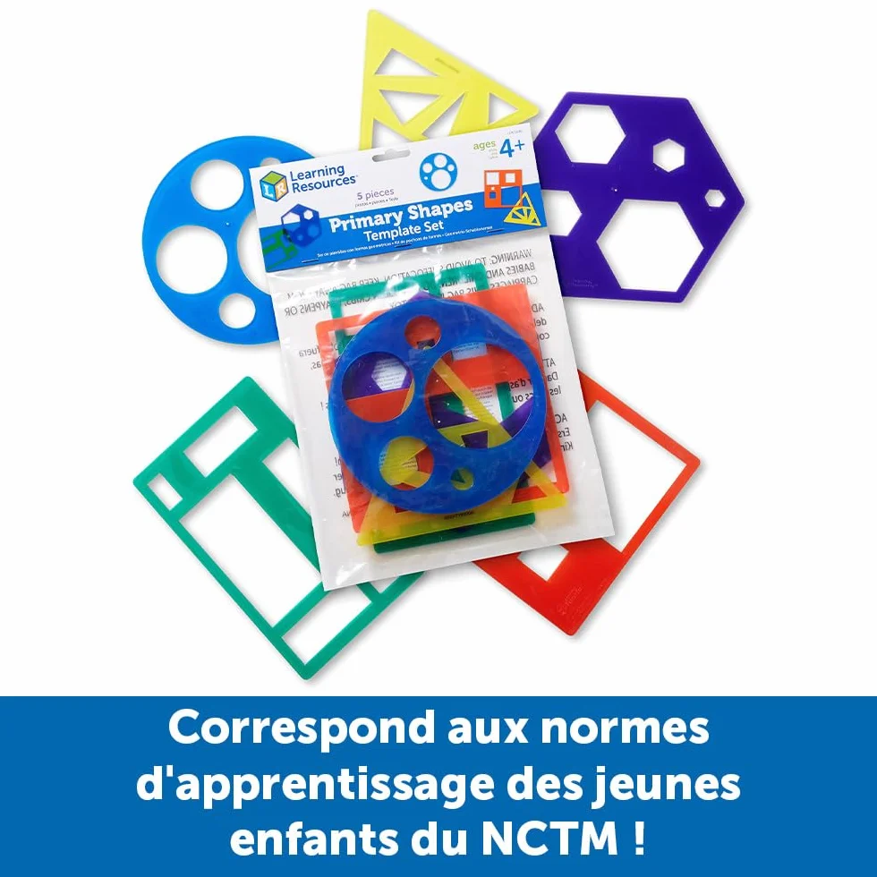Learning Resources Primary Shapes Template Set, gabarits formes géométriques enfants 4-8 ans, kit géométrie dessin éducatif