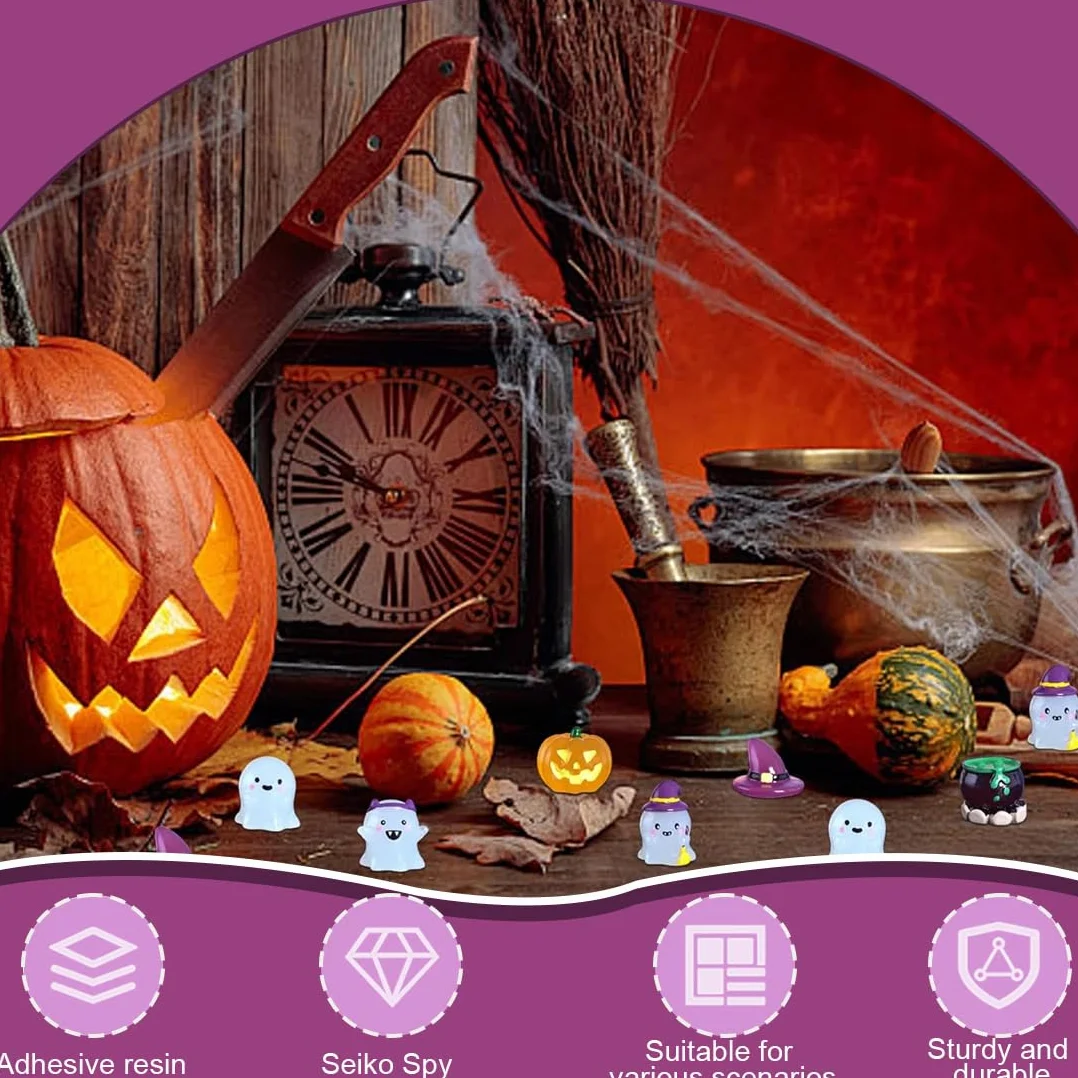 Lot de 12 Miniatures lumineuses d'Halloween, figurines en résine Citrouilles et crânes qui brillent dans l'obscurité