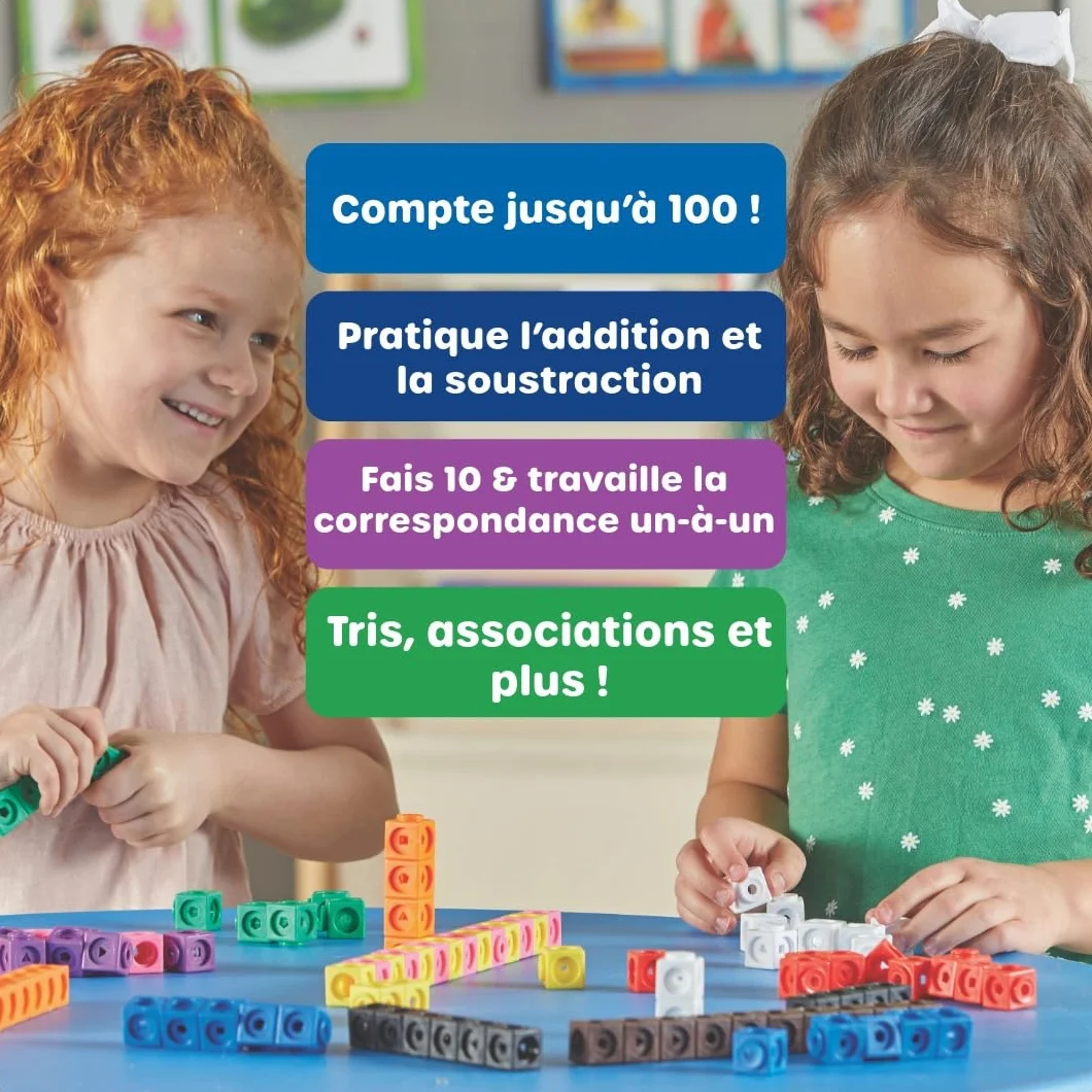 Learning Resources MATHLINK® CUBES-100, Cubes emboîtables pour activités mathématiques, Jeu éducatif STEM, comptage, dès 5 Ans