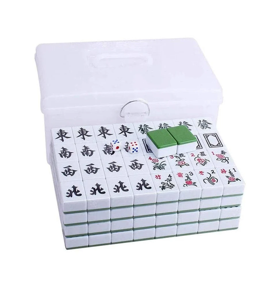 Set de Jeu de Mahjong Chinois - Pro Ensemble - avec 144 tuiles et Cas de Taille Moyenne, (pour Le Jeu de Style Chinois)