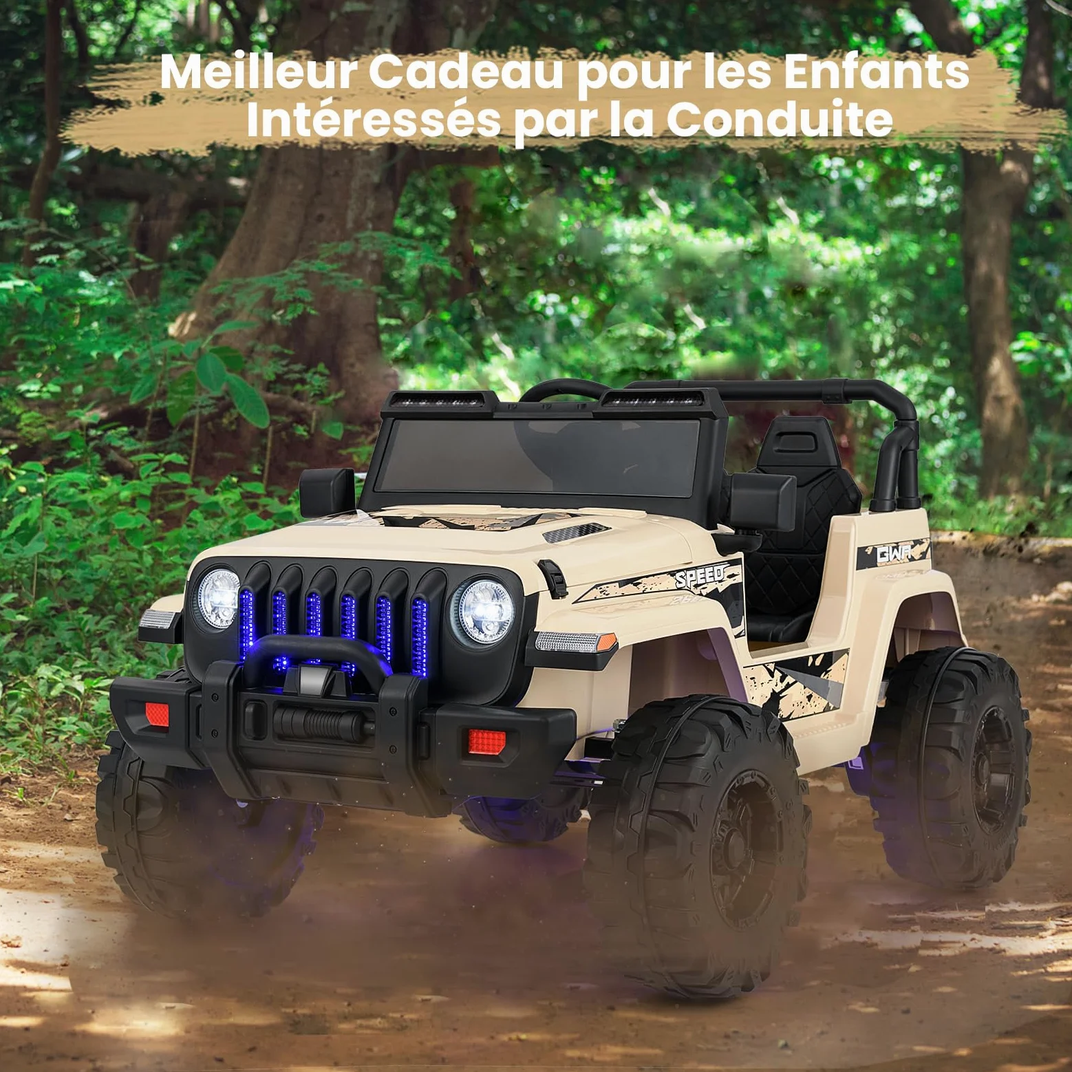 GOPLUS Voiture Electrique Enfants 1 Place, Quad 4x4 Electrique Enfants 12V avec Télécommande 2,4G & Vitesse Réglable & Klaxon Sonore & Lumière & Musique.Charge 35KG pour Enfant 3+ Ans (Sable)