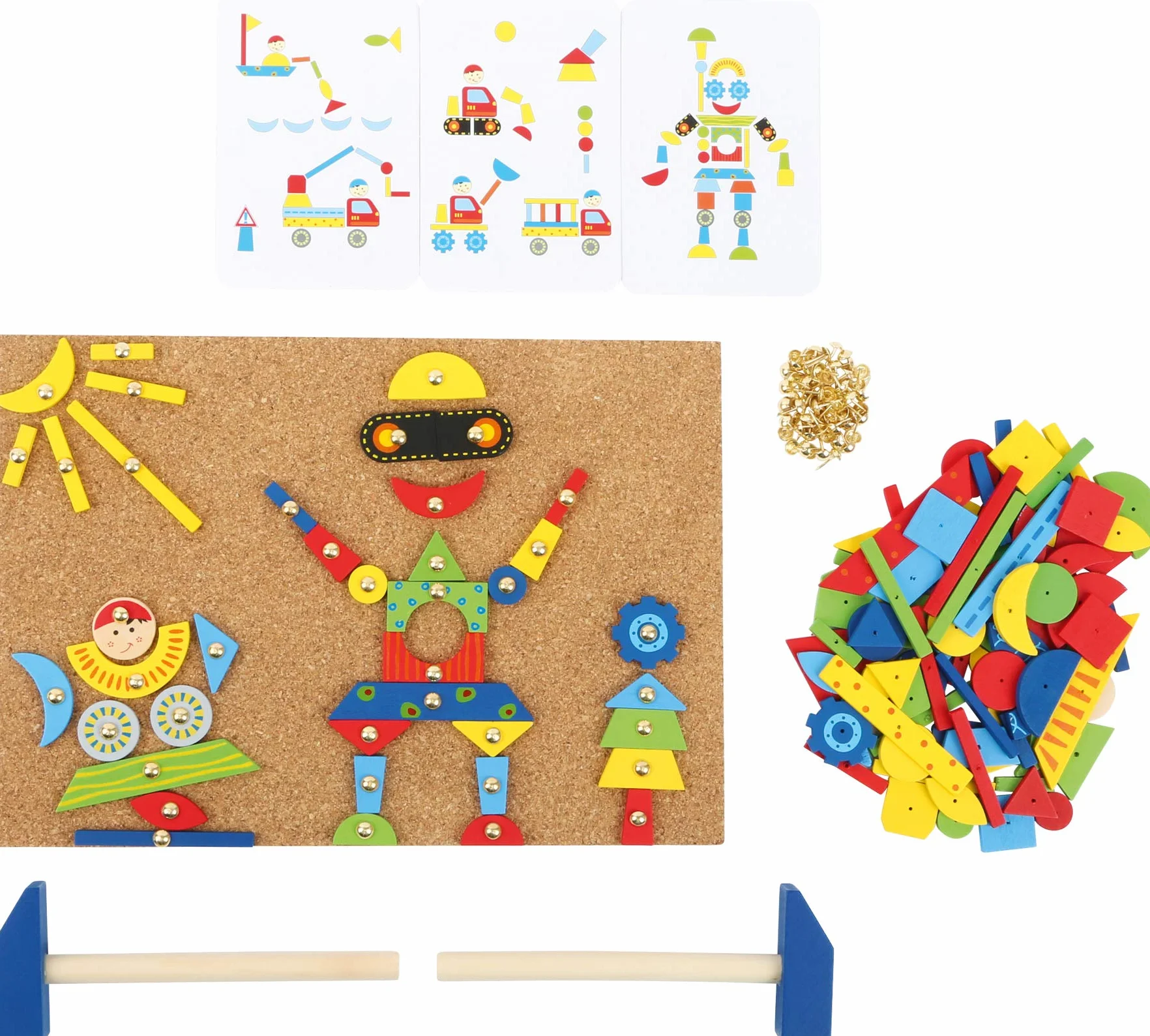 Small Foot Jeu de clous en liège et en bois 126 pièces avec marteaux à partir de 6 ans