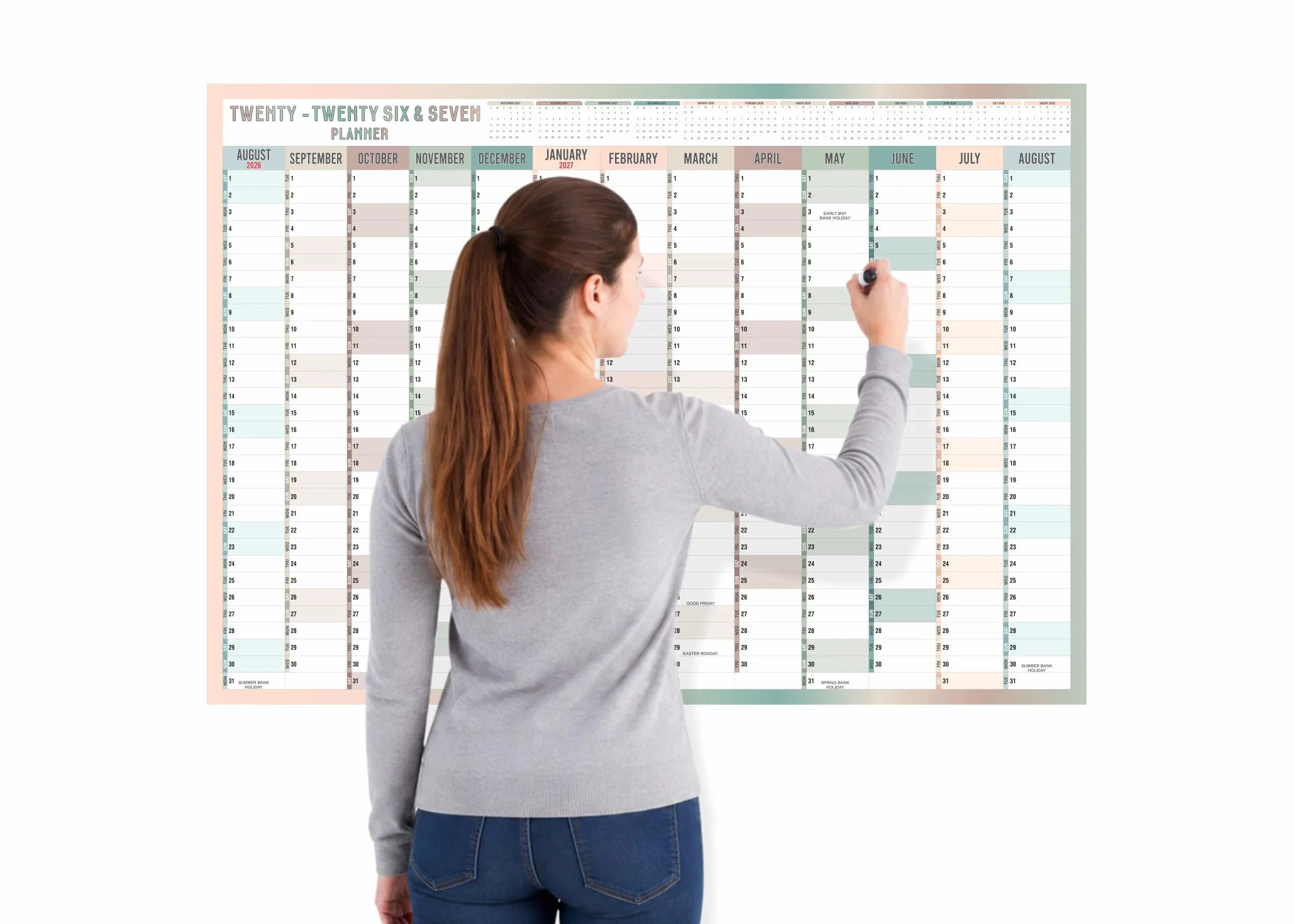 Agenda mural 2026-2027 A1 calendrier académique annuel grand planificateur août à août poster 59,4 x 84,1 cm