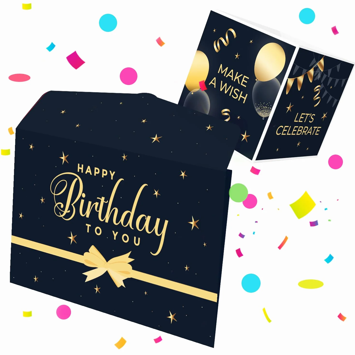 FETTIPOP 2 en 1 Boum Enveloppe Explosion Confettis Anniversaire Noir Premium 22 x 24 cm