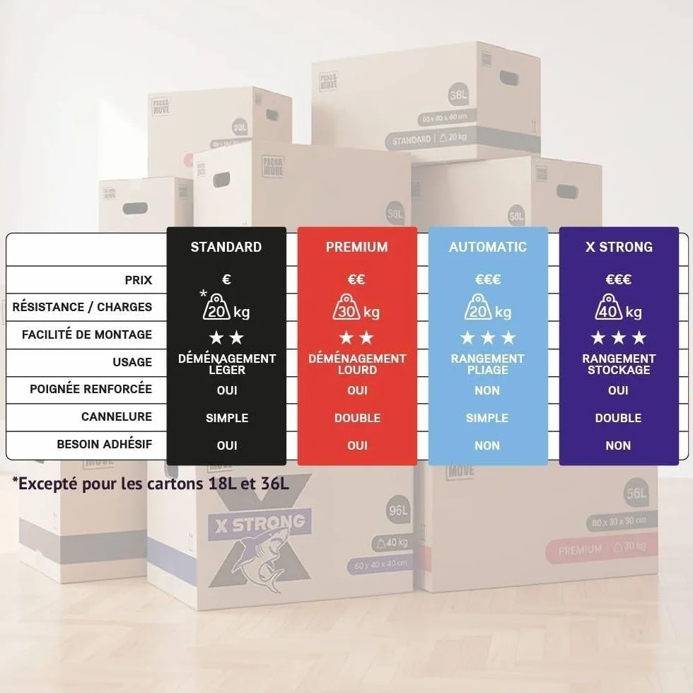Cartons déménagement stockage XL 80 x 40 x 40 cm Poignées renforcées Lot 10