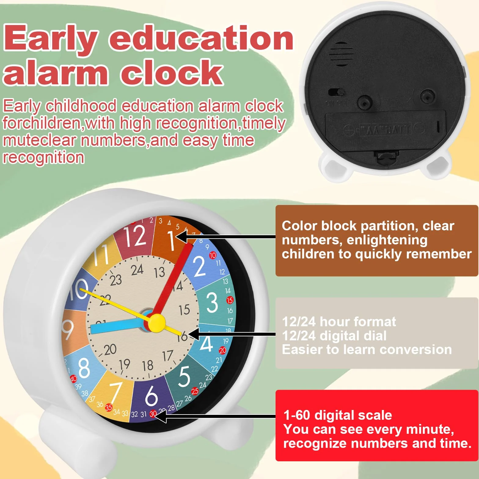 Réveil Numérique Silencieux Éducatif pour Enfants - Horloge d'Apprentissage Analogique Sans Tic-tac