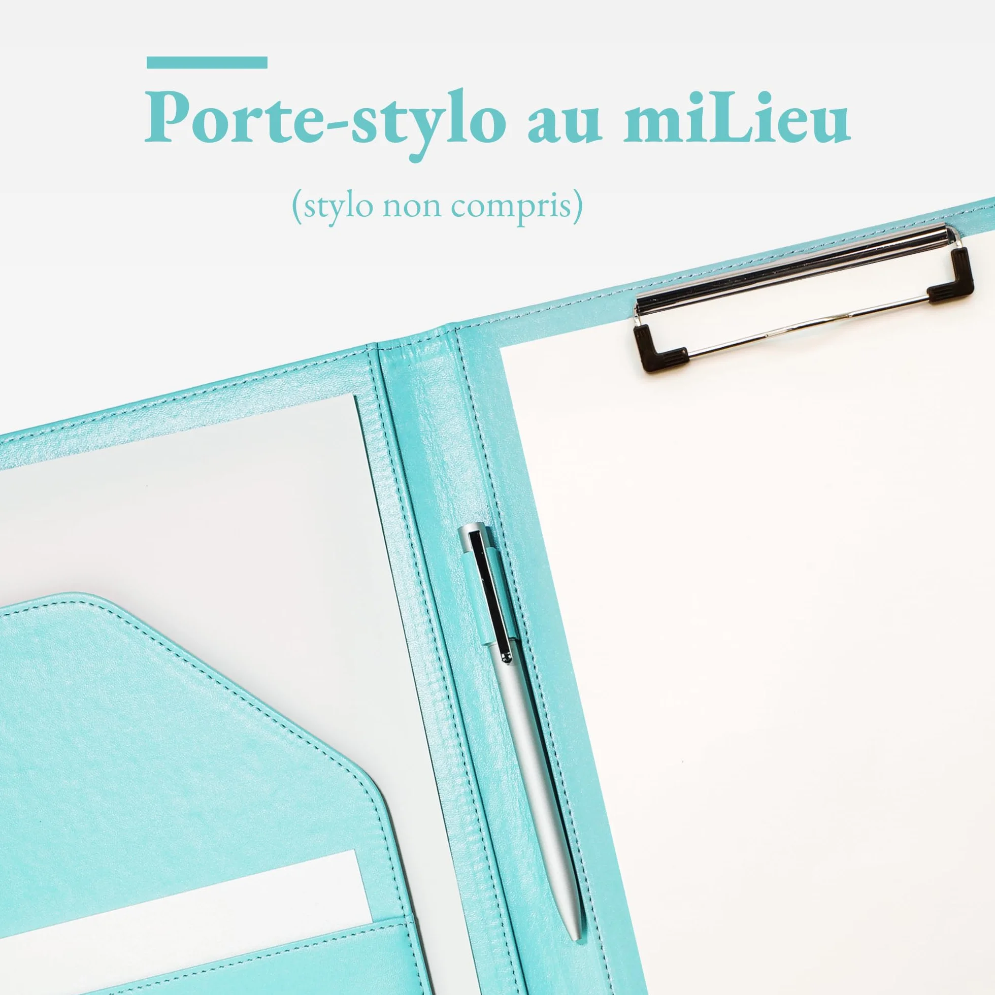 Porte-Documents A4 en PU Cuir Turquoise Pâle - Rangeur de Documents, Bloc-Notes, Trieur Organisateur