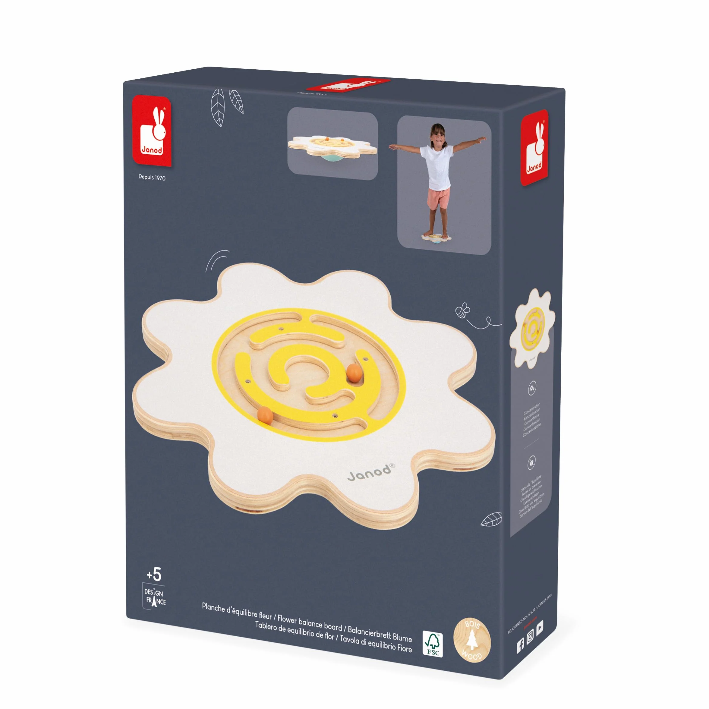 Janod Planche d'Équilibre Fleur Sweet Cocoon Jouet en Bois FSC Développe Équilibre et Concentration Enfant dès 5 Ans