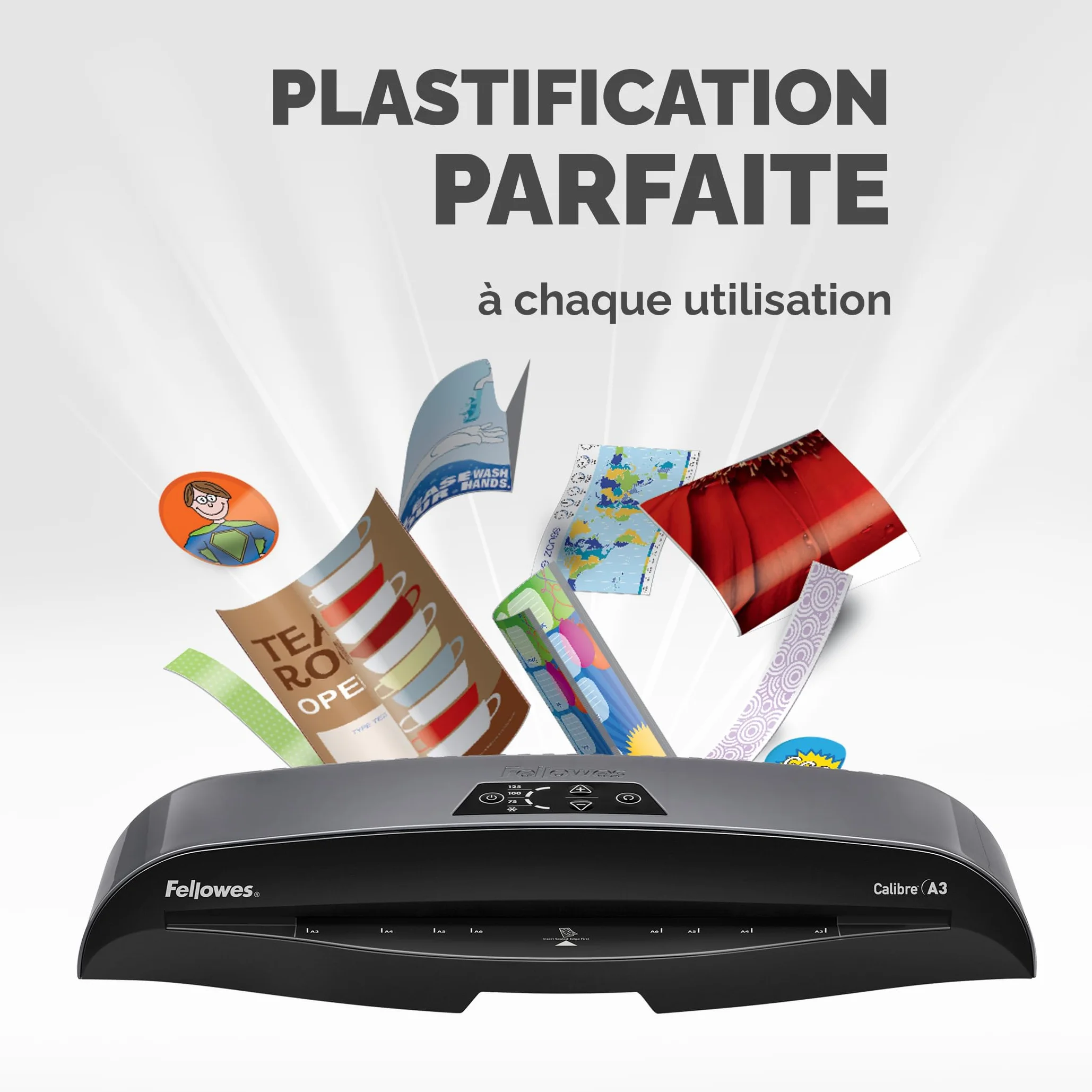 Fellowes Plastifieuse Calibre A3 80 à 125 microns Pack 10 pochettes
