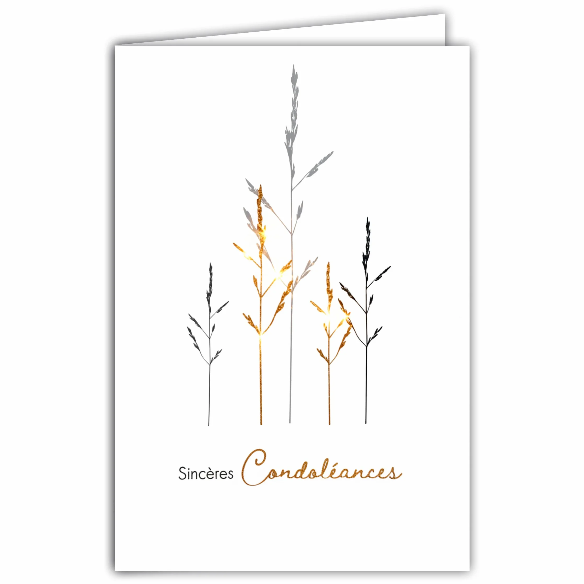 Carte Sincères Condoléances Brin d'Herbe Cuivré Graminée Illustration Fine Délicate épurée sur Papier Mat 12x17,5cm avec Enveloppe Blanche Fabriqué en France