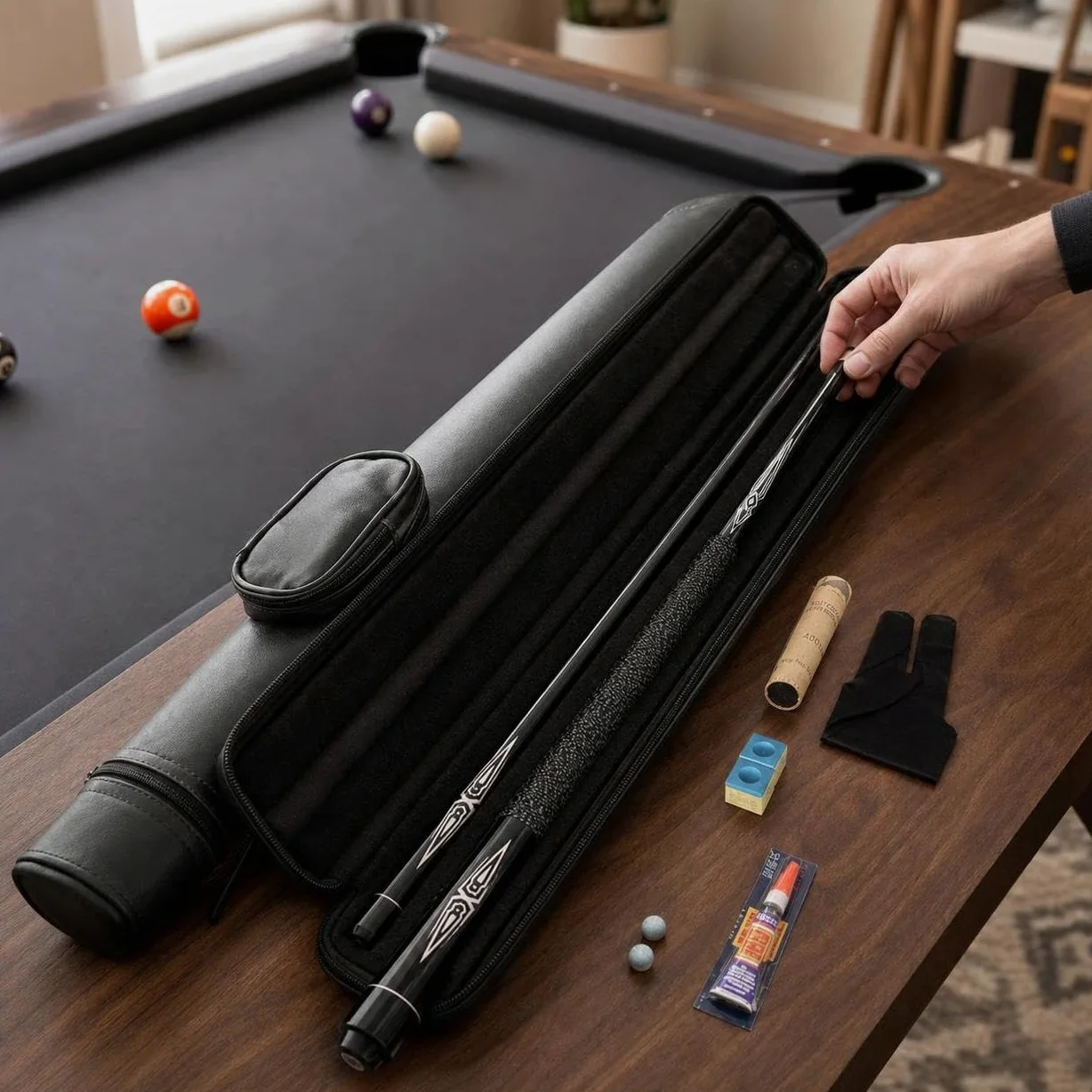 Queue Billard Américain, Fibre Carbone & Cuir, 145 cm 1/2 Split, Pointe 10mm ou