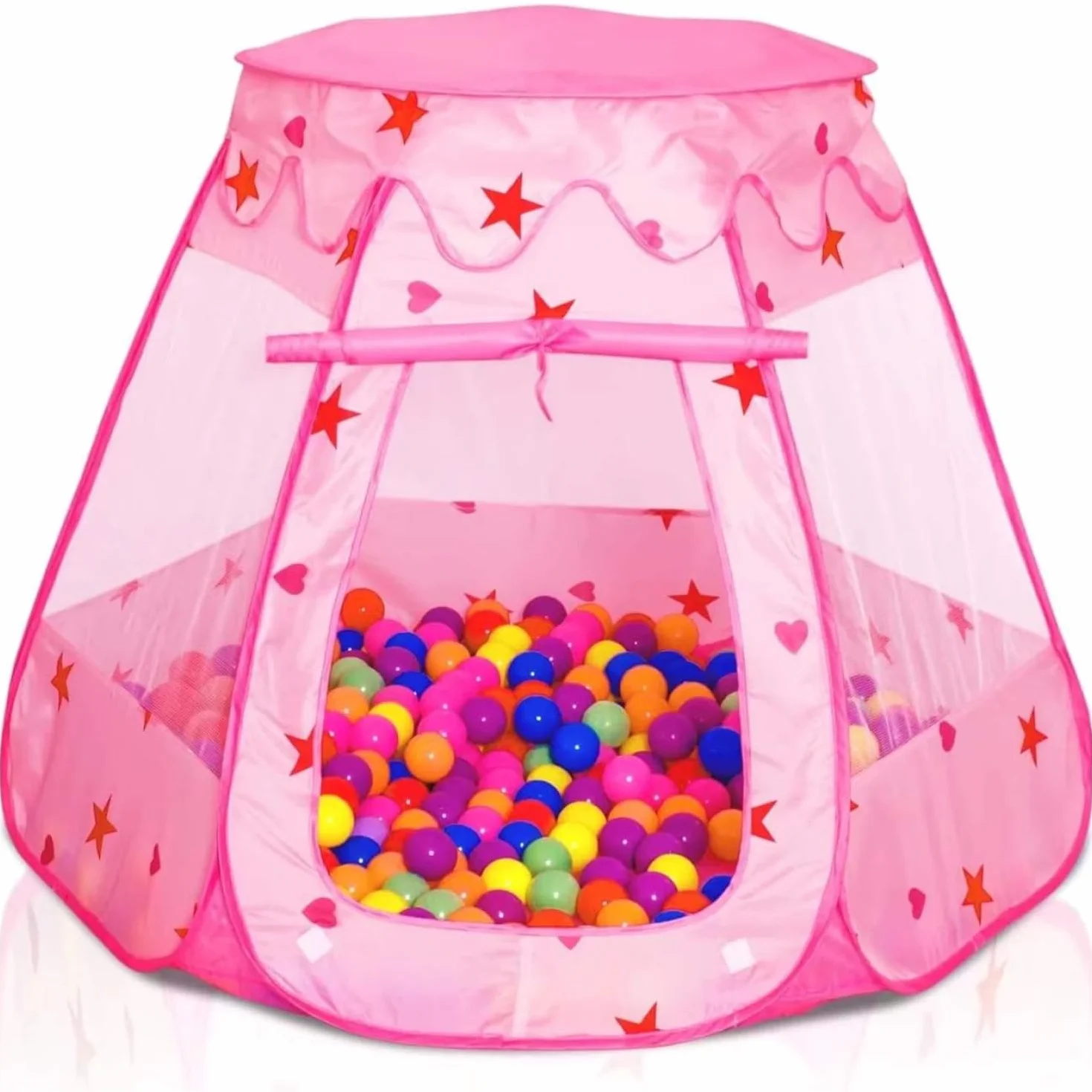 KAHEIGN Tente de Princesse Pop-Up 115CM x 90CM Pliable Piscine à Balles Rose avec Sac de Transport