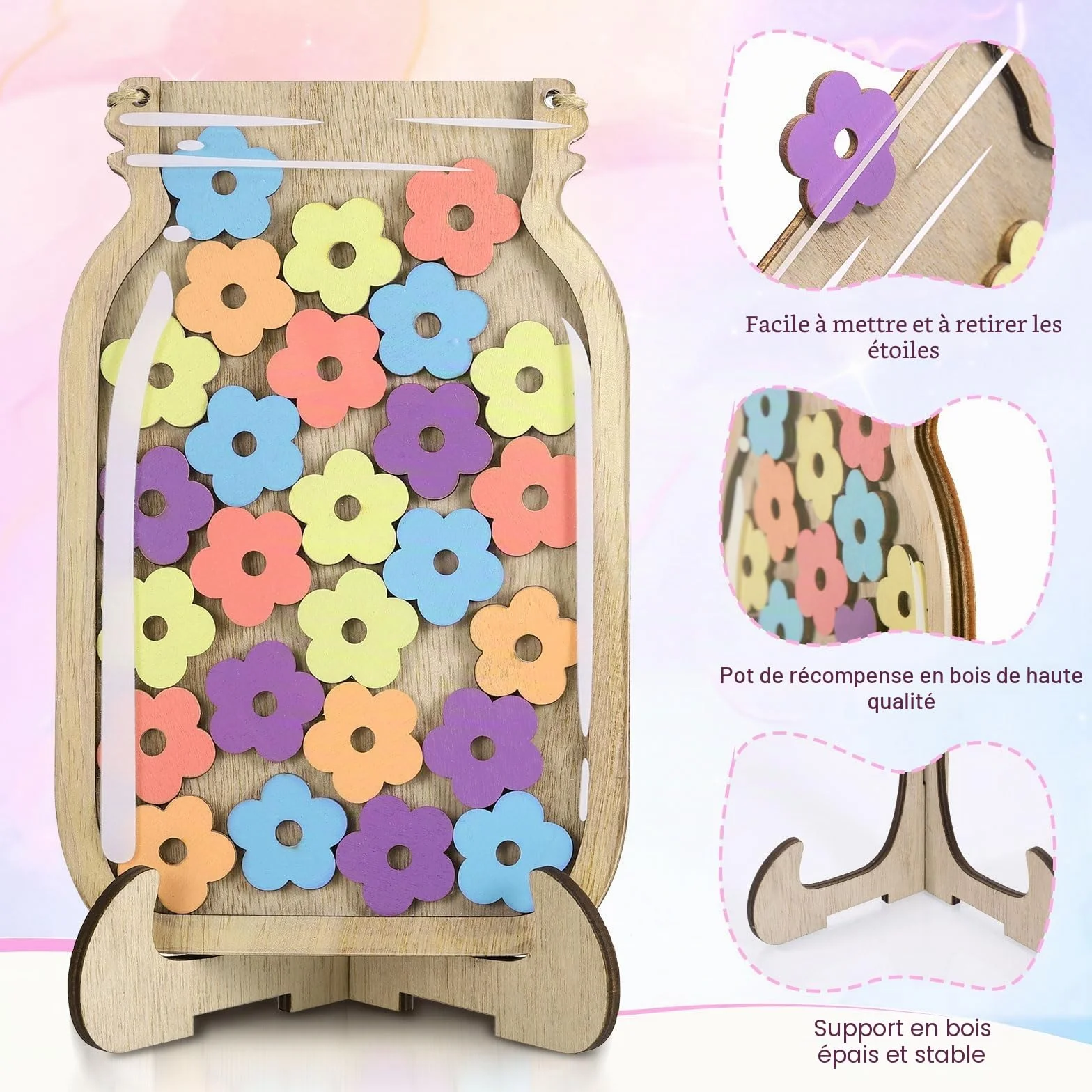 JIANTA Bocal de Récompense Enfants Magnétique Tableau Comportement Classe Reward Jar 30 Fleurs