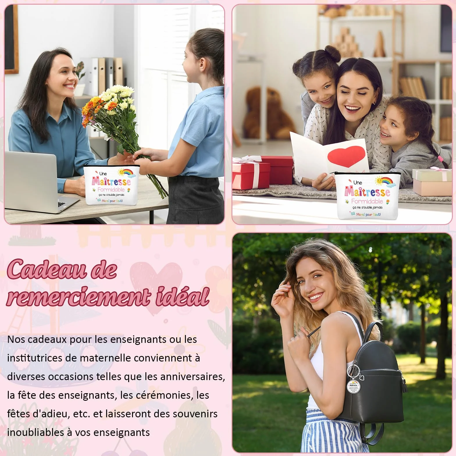 Xuniea Trousse à Maquillage Porte-Clés Gravé pour Professeur Cadeau Maitresse d'École