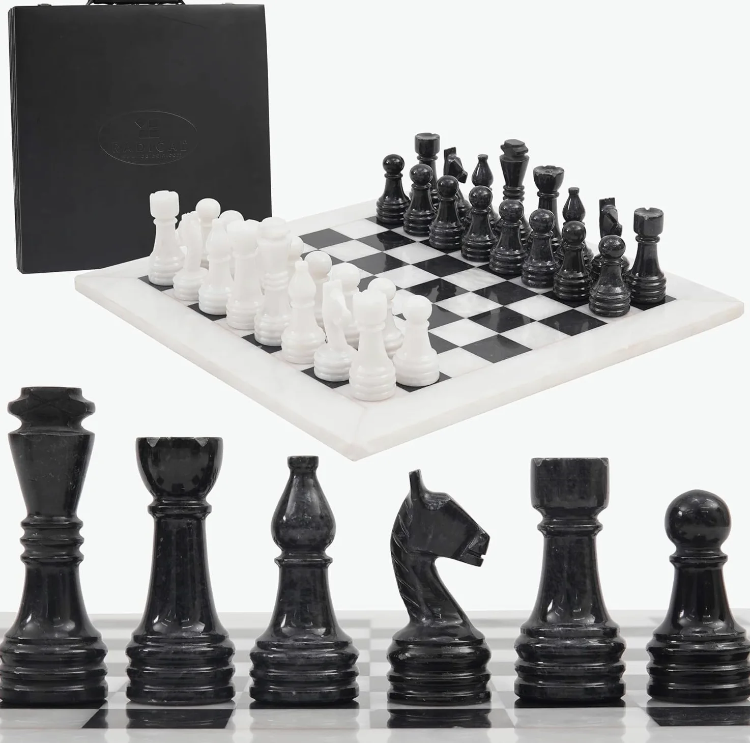 RADICALn Jeu d'échecs Complet lesté Blanc et Noir de 38,1 cm avec boîte de Rangement – ​​Jeux d'échecs de Tournoi en marbre de Style Staunton et Ambassador pour Adultes