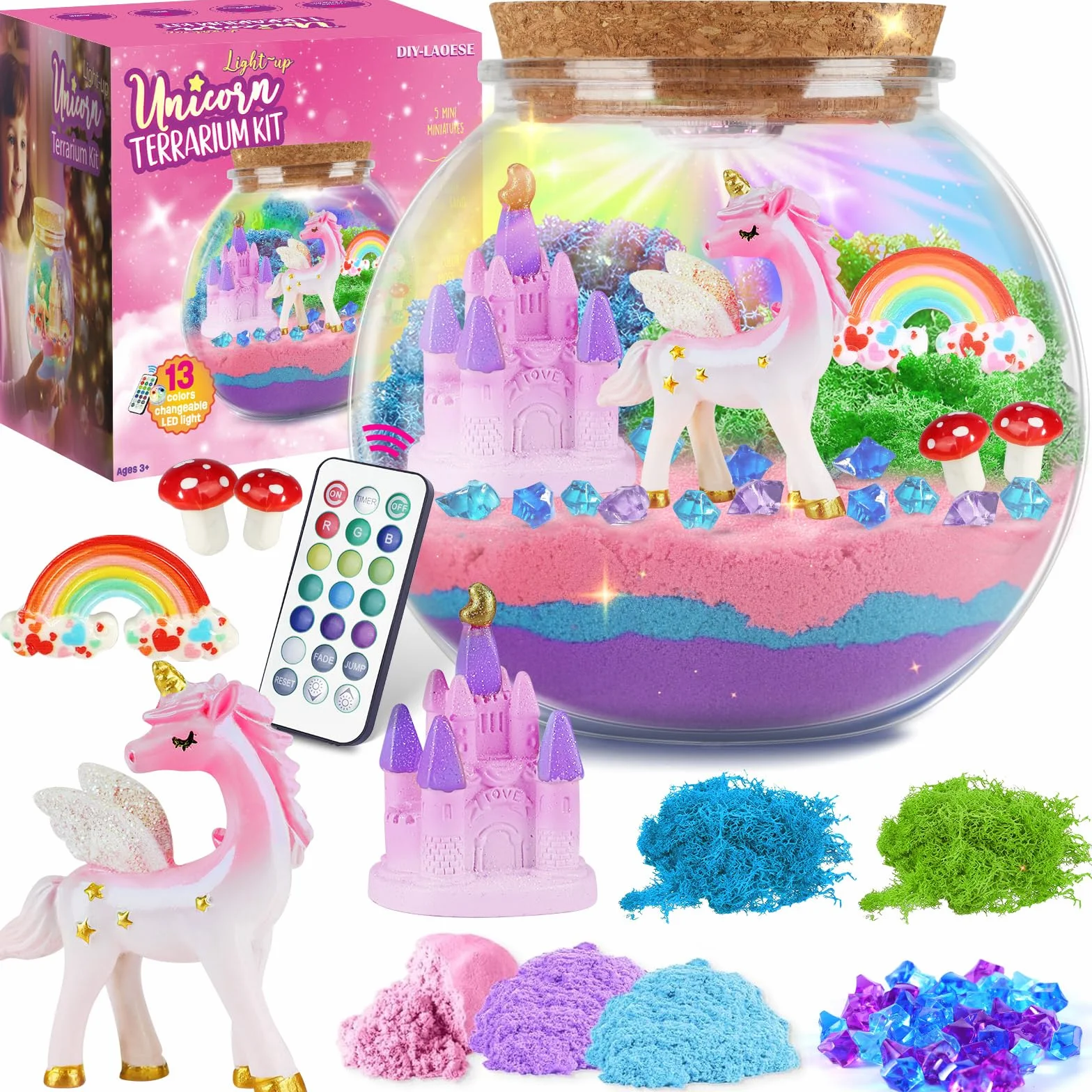 Kit de Terrarium Licorne, Veilleuse Licorne, Lampe Licorne - Idée Cadeau Anniversaire Filles 4-12 Ans - Loisirs Créatifs, Jeux Scientifiques