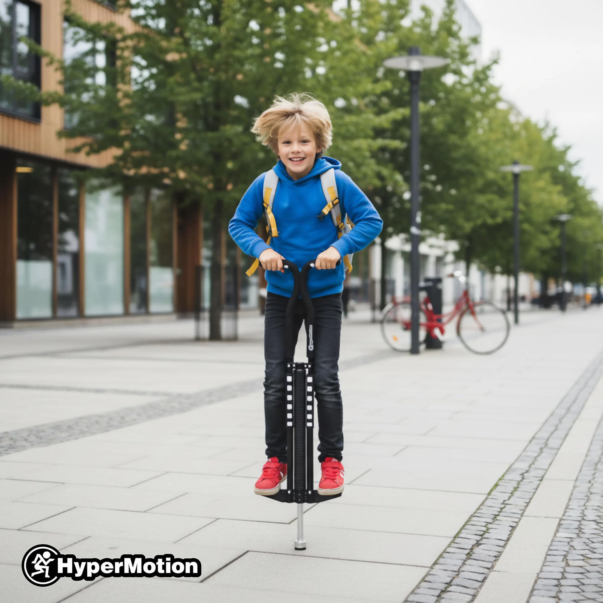 HyperMotion POGO Bâton Sauteur Jeunes 9-14 Ans Appareil Entraînement 50 kg Structure Légère 2,35 kg Mécanisme Ressort Noir